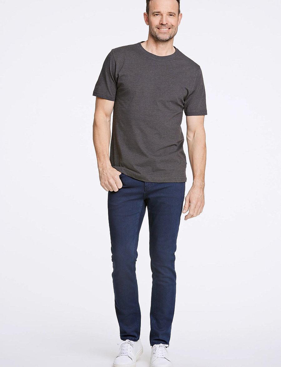 Bison - Basic o-neck tee with small BISON logo - kortærmede t-shirts - charcoal mel - 0