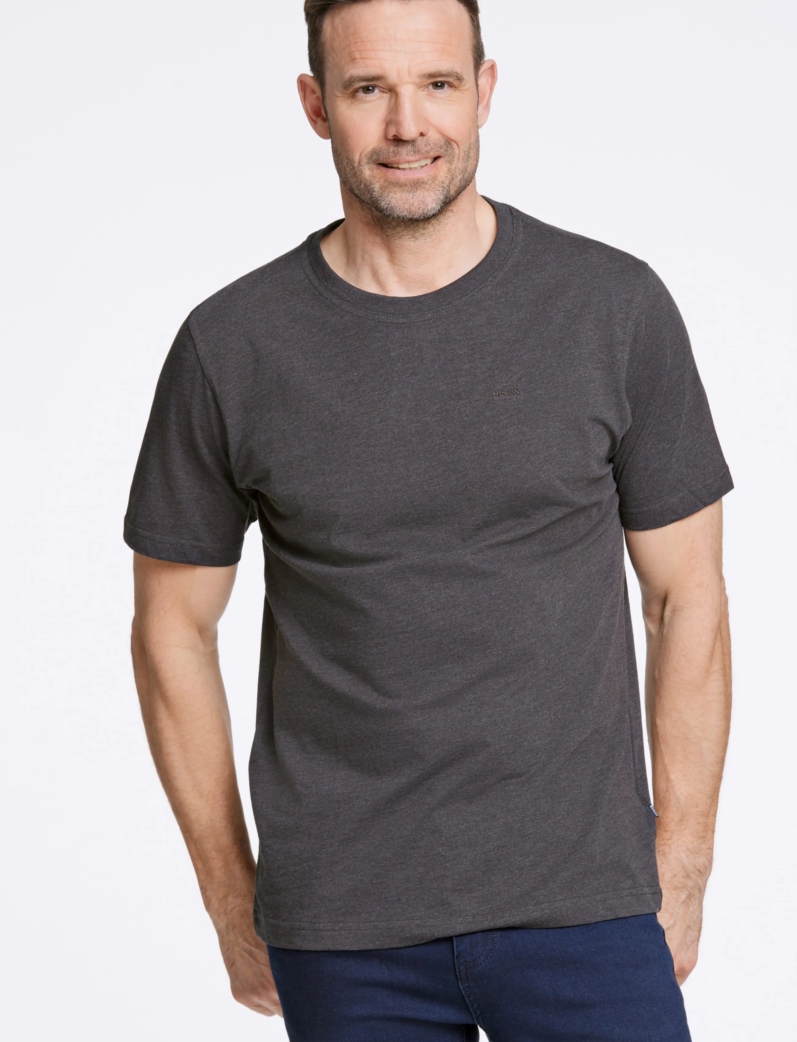 Bison - Basic o-neck tee with small BISON logo - kortærmede t-shirts - charcoal mel - 3