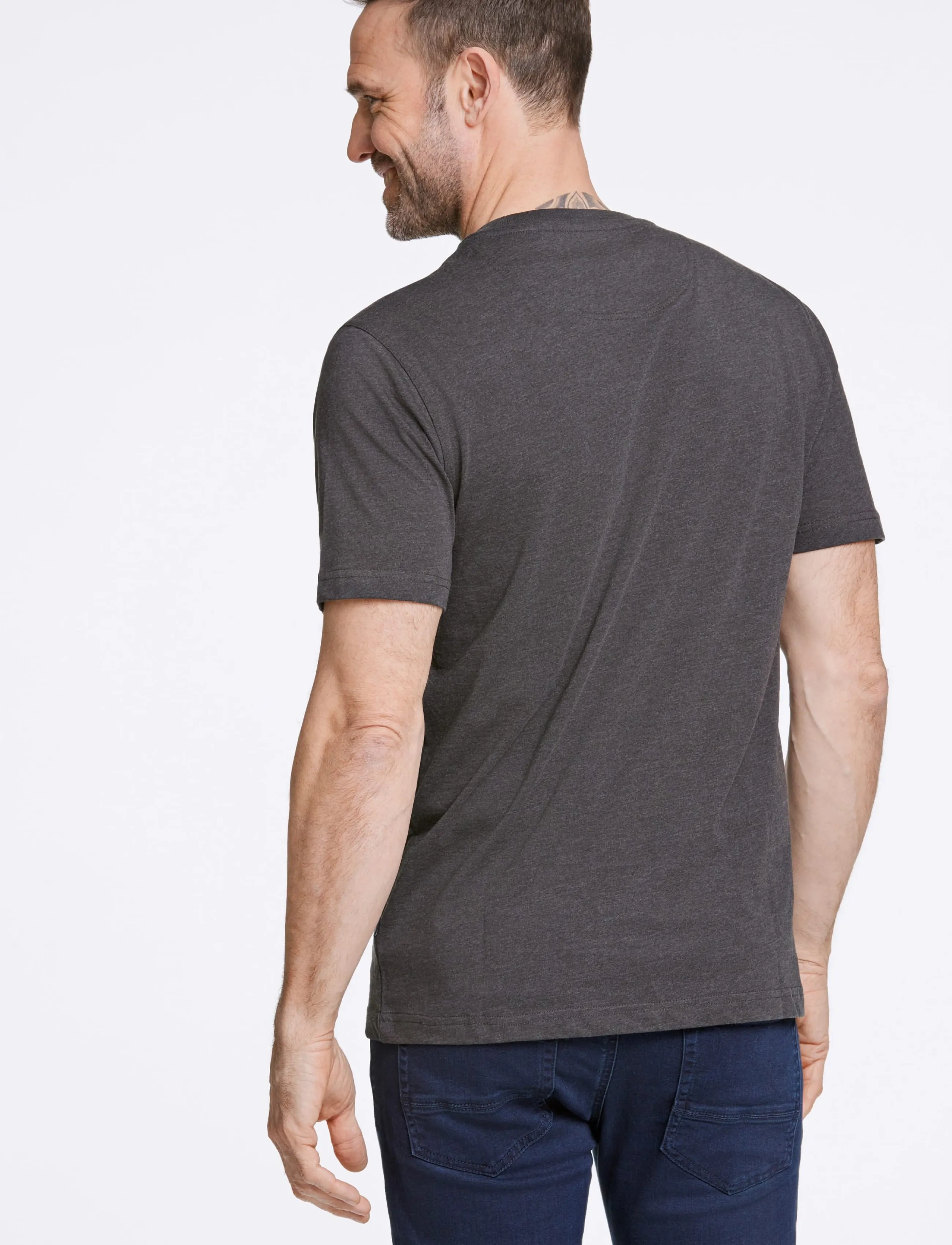 Bison - Basic o-neck tee with small BISON logo - kortærmede t-shirts - charcoal mel - 4