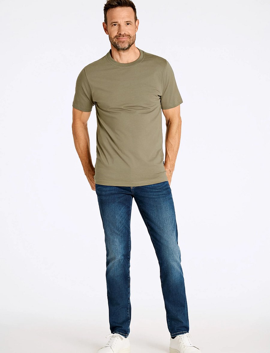 Bison - Basic o-neck tee with small BISON logo - kortærmede t-shirts - dk army - 0