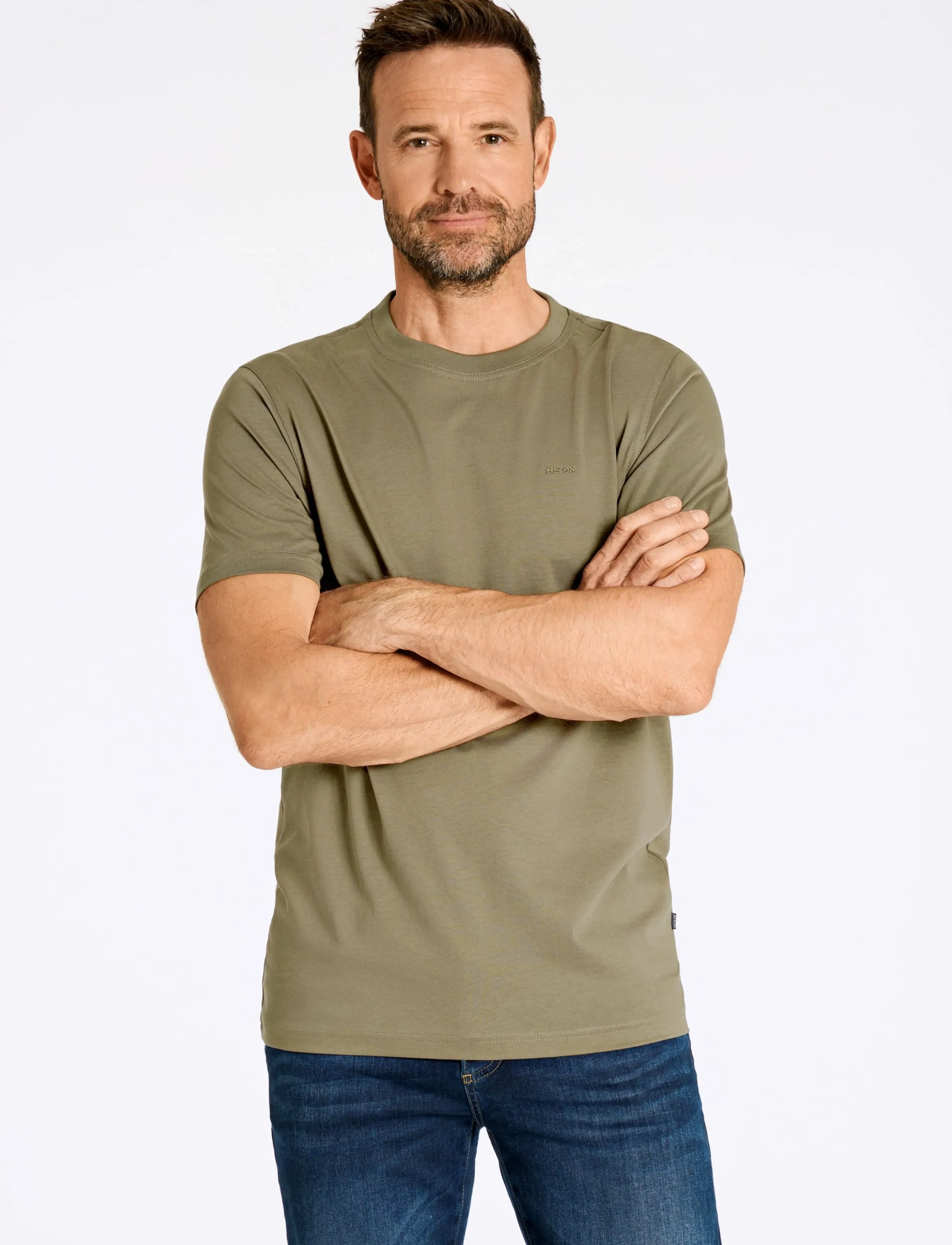Bison - Basic o-neck tee with small BISON logo - kortærmede t-shirts - dk army - 3