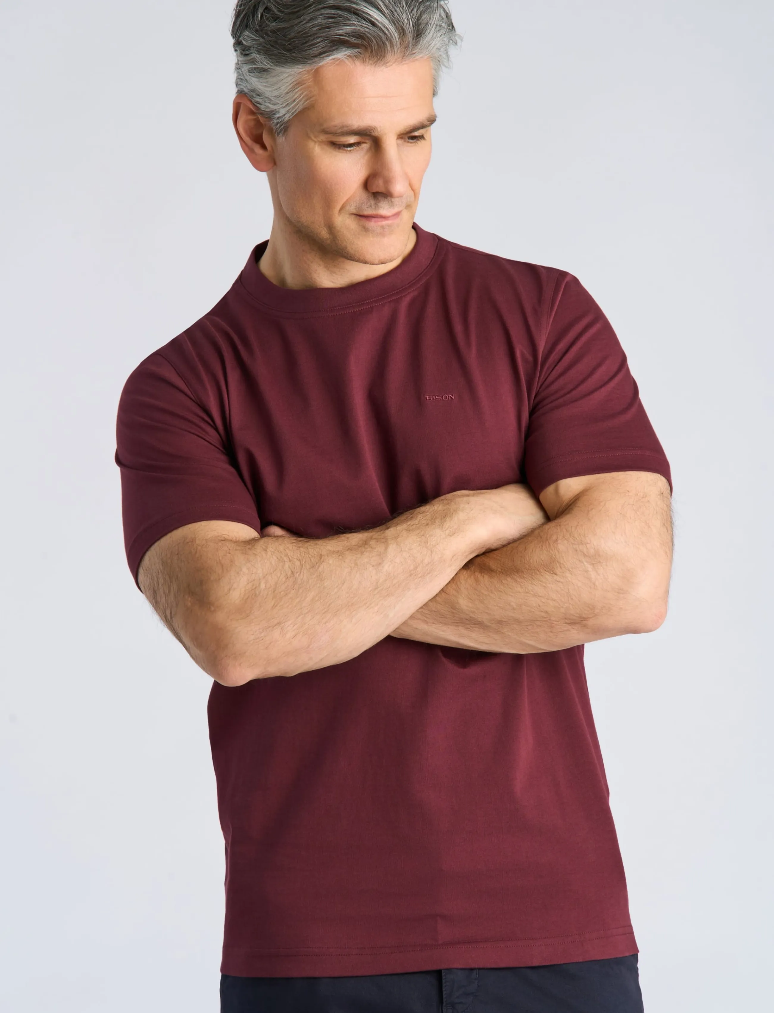 Bison - Basic o-neck tee with small BISON logo - kortærmede t-shirts - wine - 3