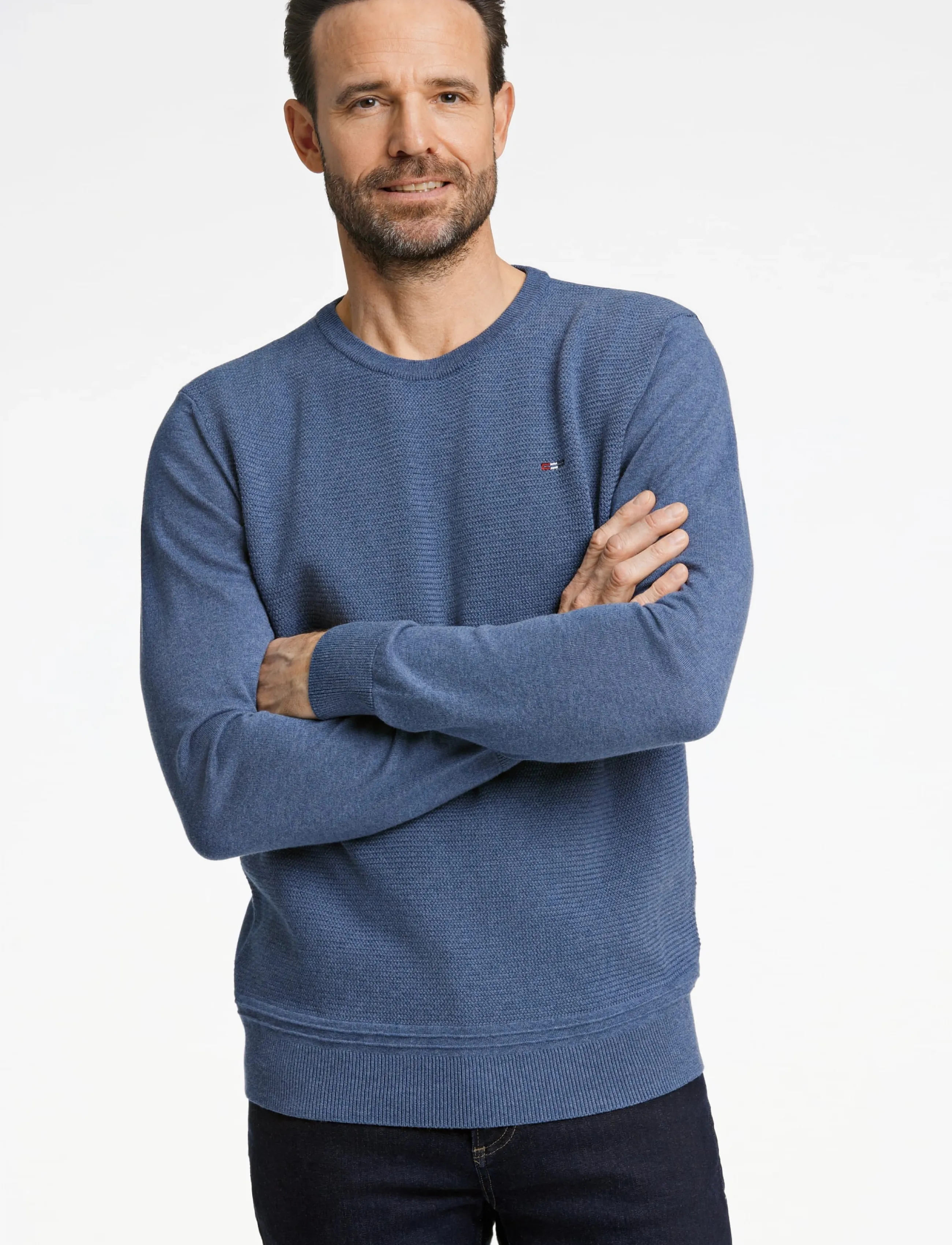 Bison - Structured o-neck knit - Ümara kaelusega - dk blue mel - 0