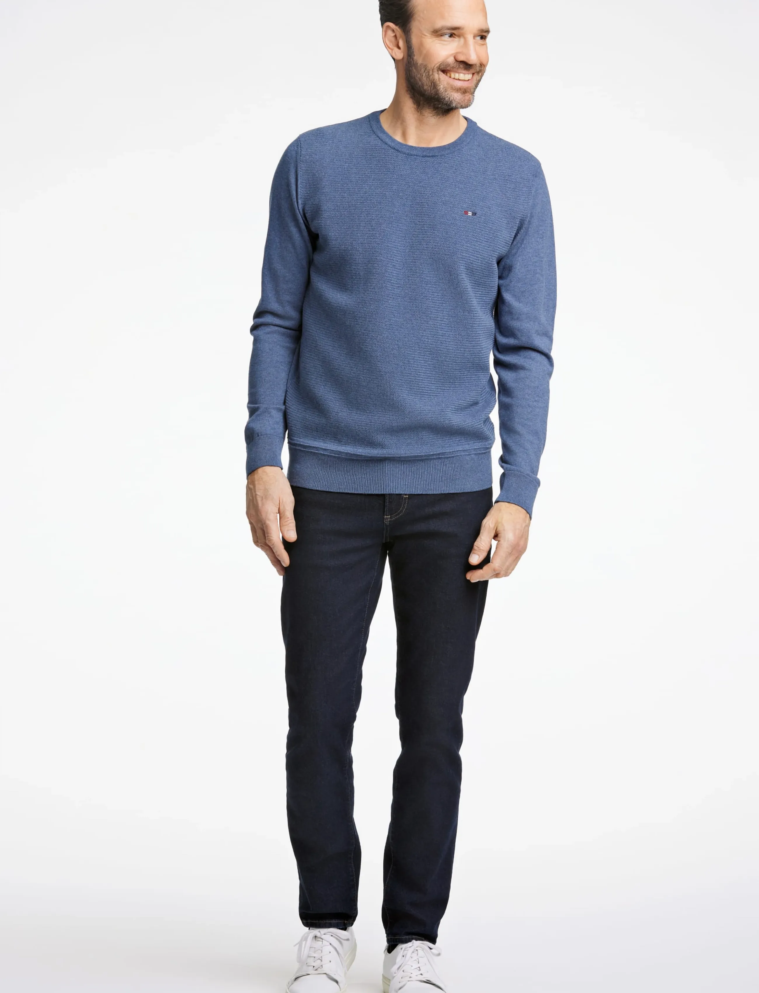 Bison - Structured o-neck knit - Ümara kaelusega - dk blue mel - 4