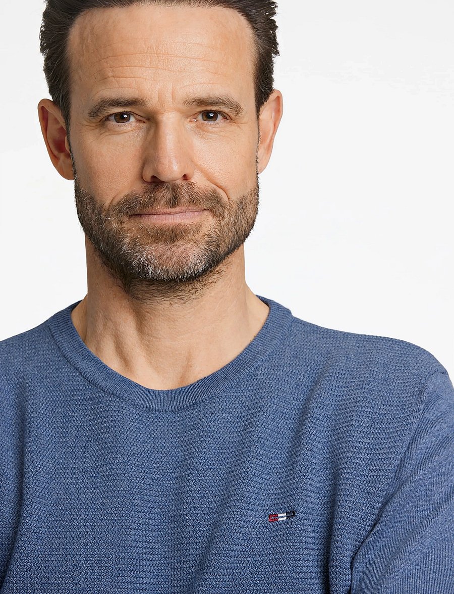 Bison - Structured o-neck knit - Ümara kaelusega - dk blue mel - 5