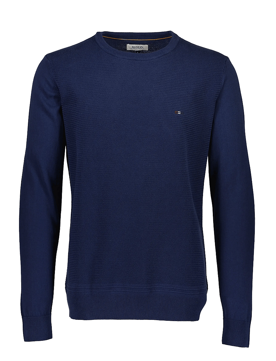 Bison - Structured o-neck knit - rundhals - dk navy - 1