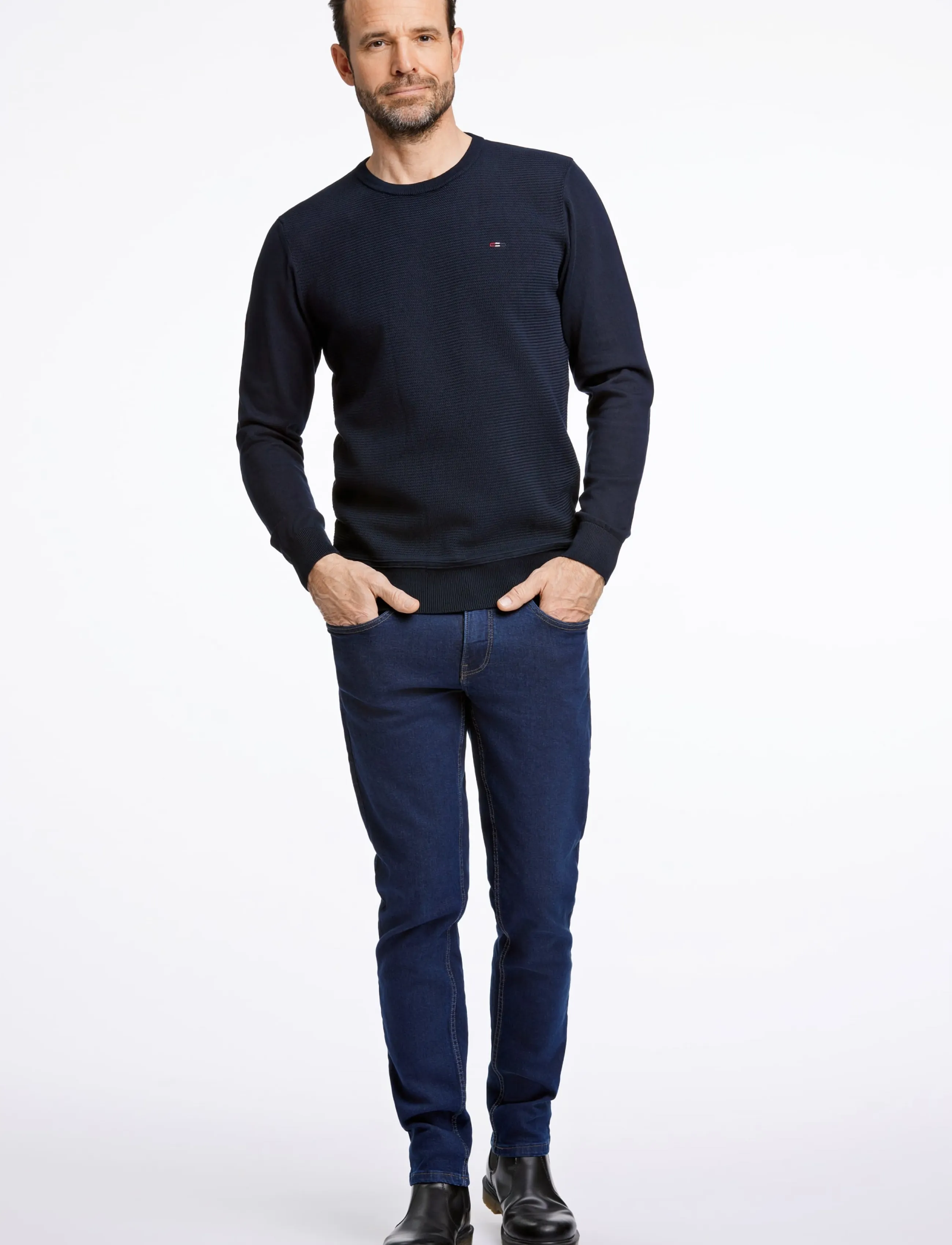 Bison - Structured o-neck knit - rundhals - dk navy - 0