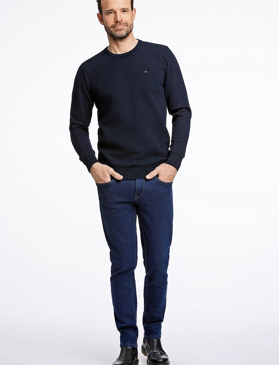 Bison - Structured o-neck knit - rundhals - dk navy - 0