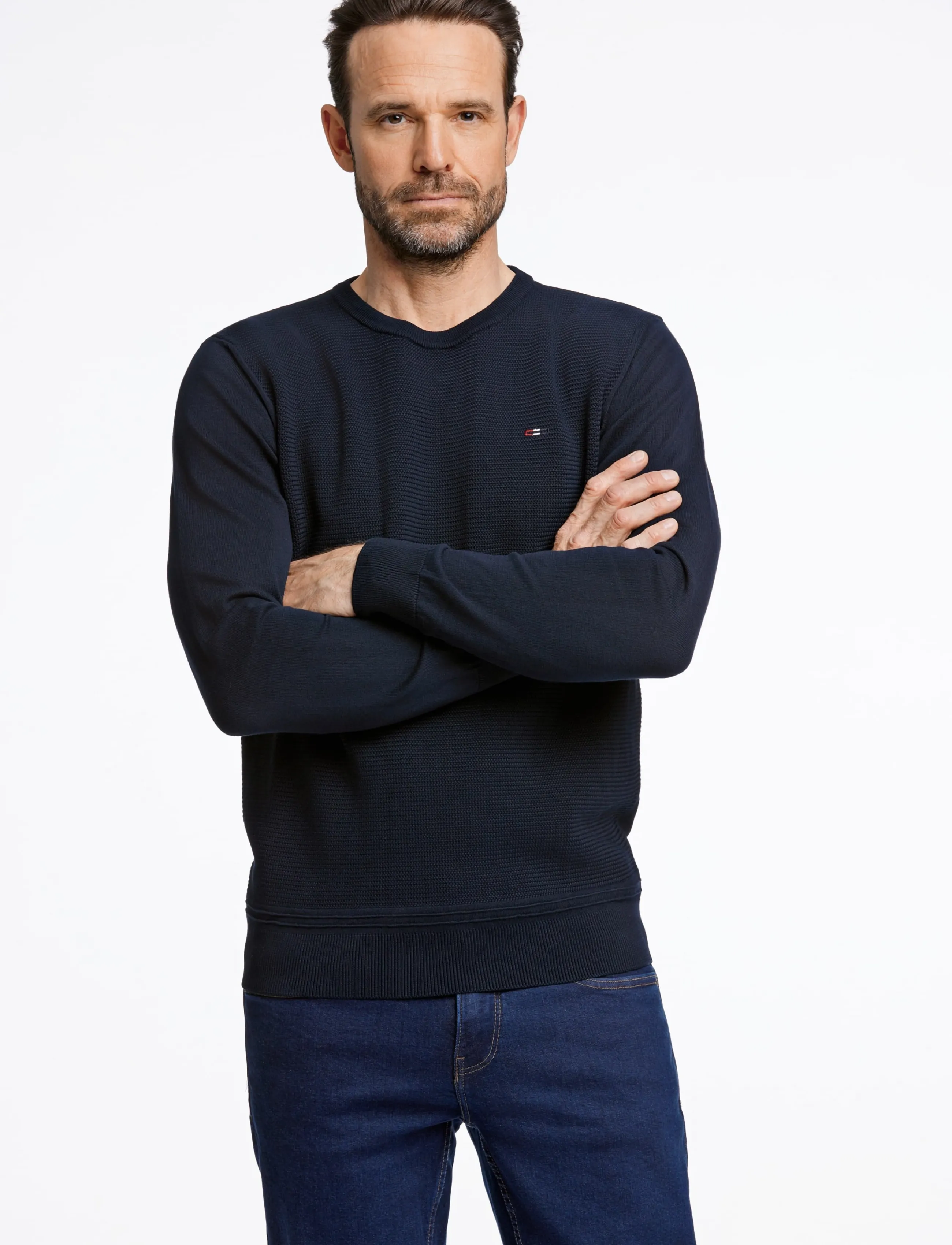 Bison - Structured o-neck knit - rundhals - dk navy - 4