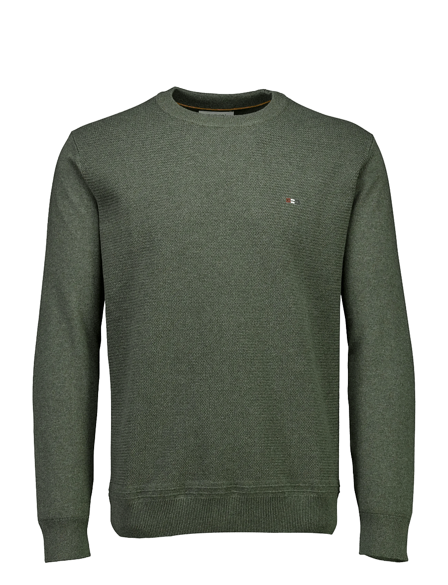 Bison - Structured o-neck knit - rundhals - dk olive mel - 1