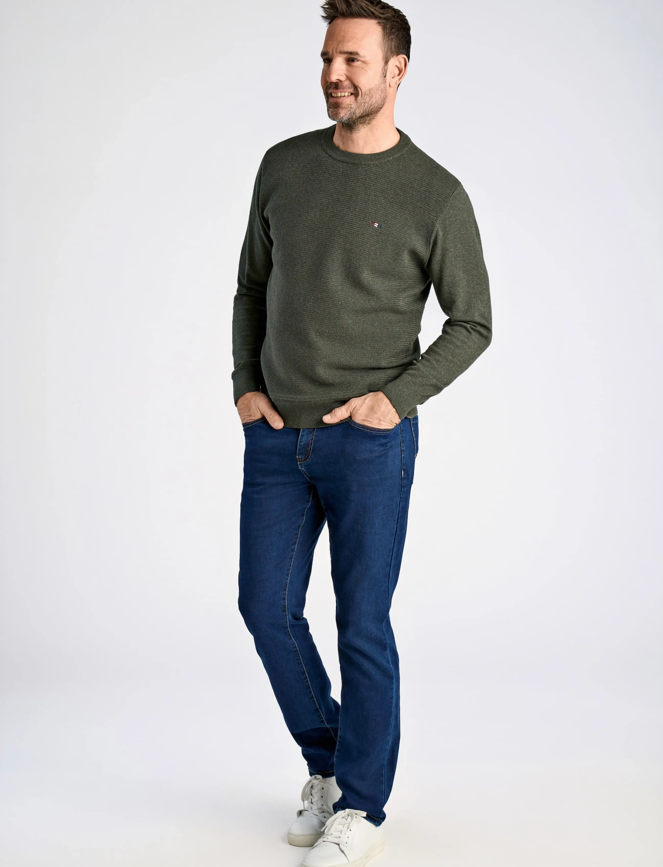 Bison - Structured o-neck knit - dk olive mel - 3