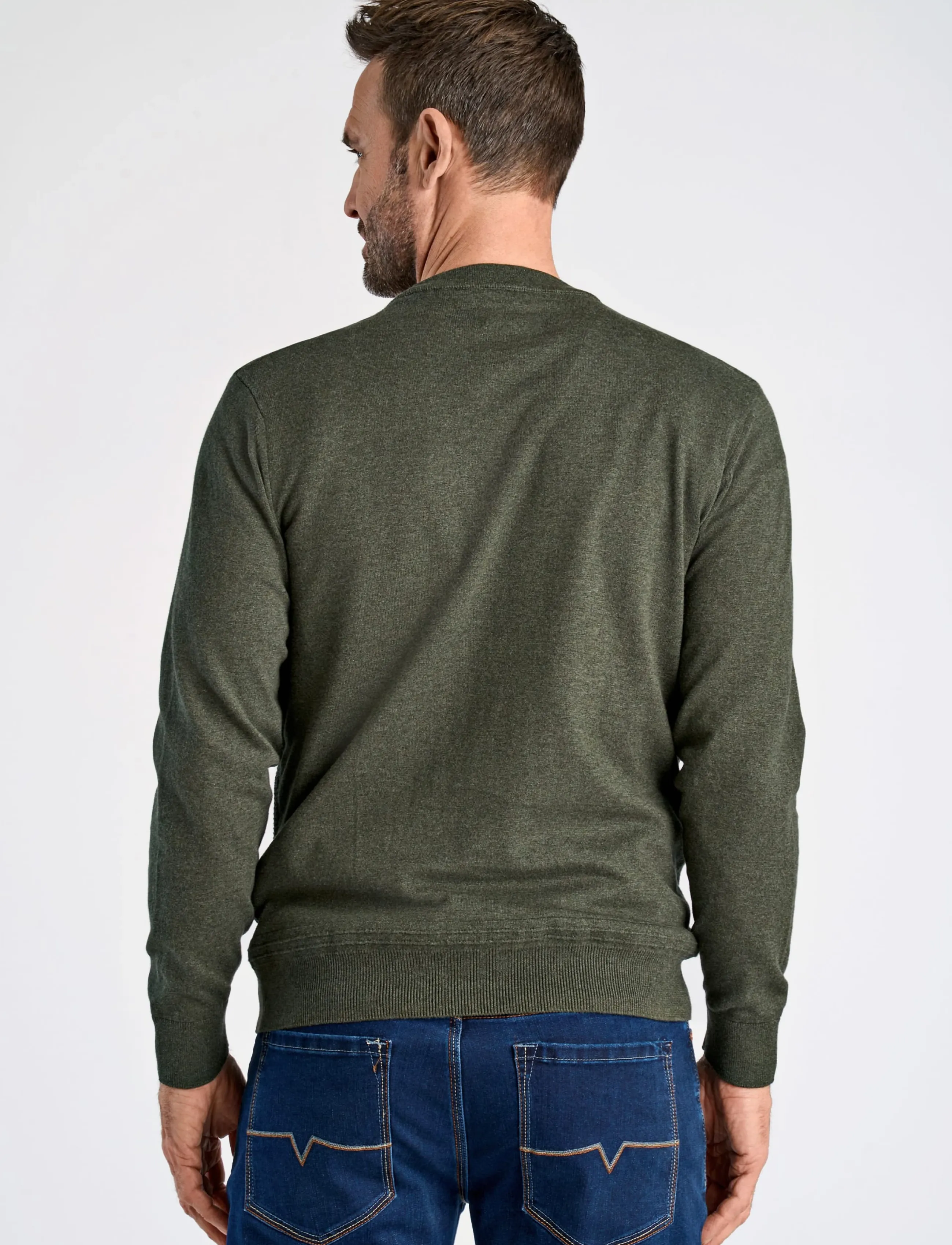 Bison - Structured o-neck knit - dk olive mel - 4