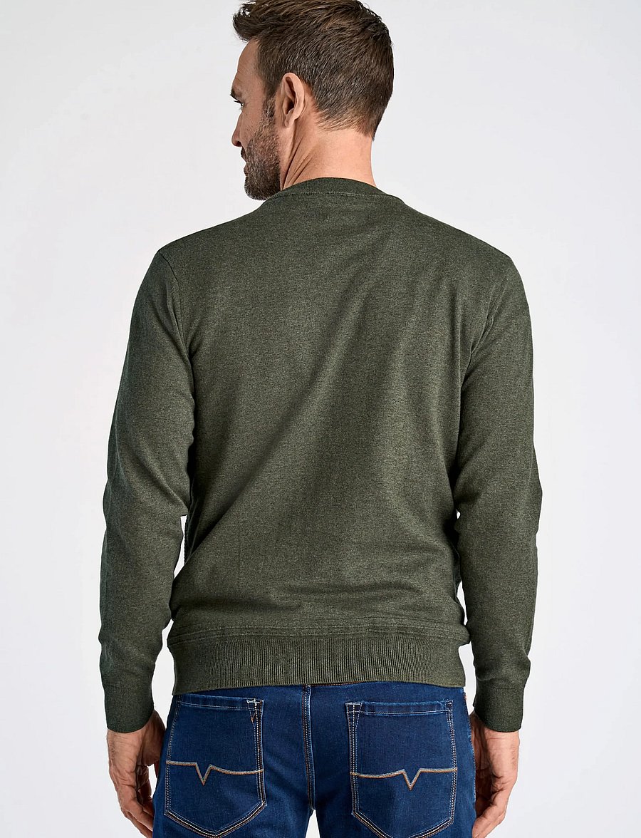 Bison - Structured o-neck knit - rundhals - dk olive mel - 4