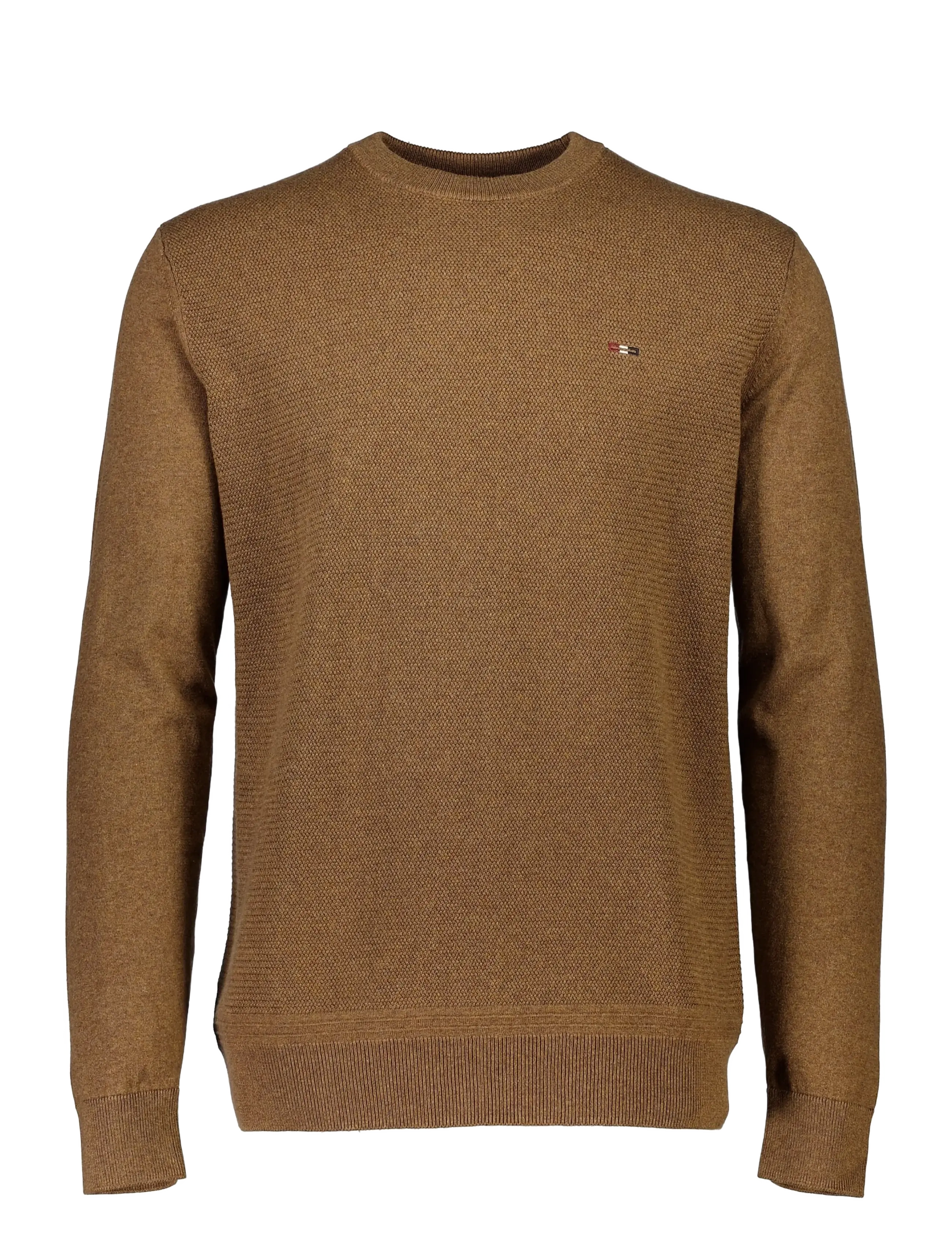 Bison Structured o-neck knit - Kläder - TOFFEE MEL / brown