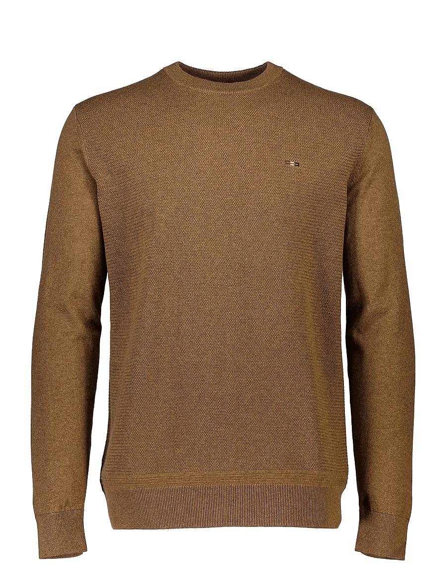 Bison - Structured o-neck knit - rundhals - toffee mel - 1