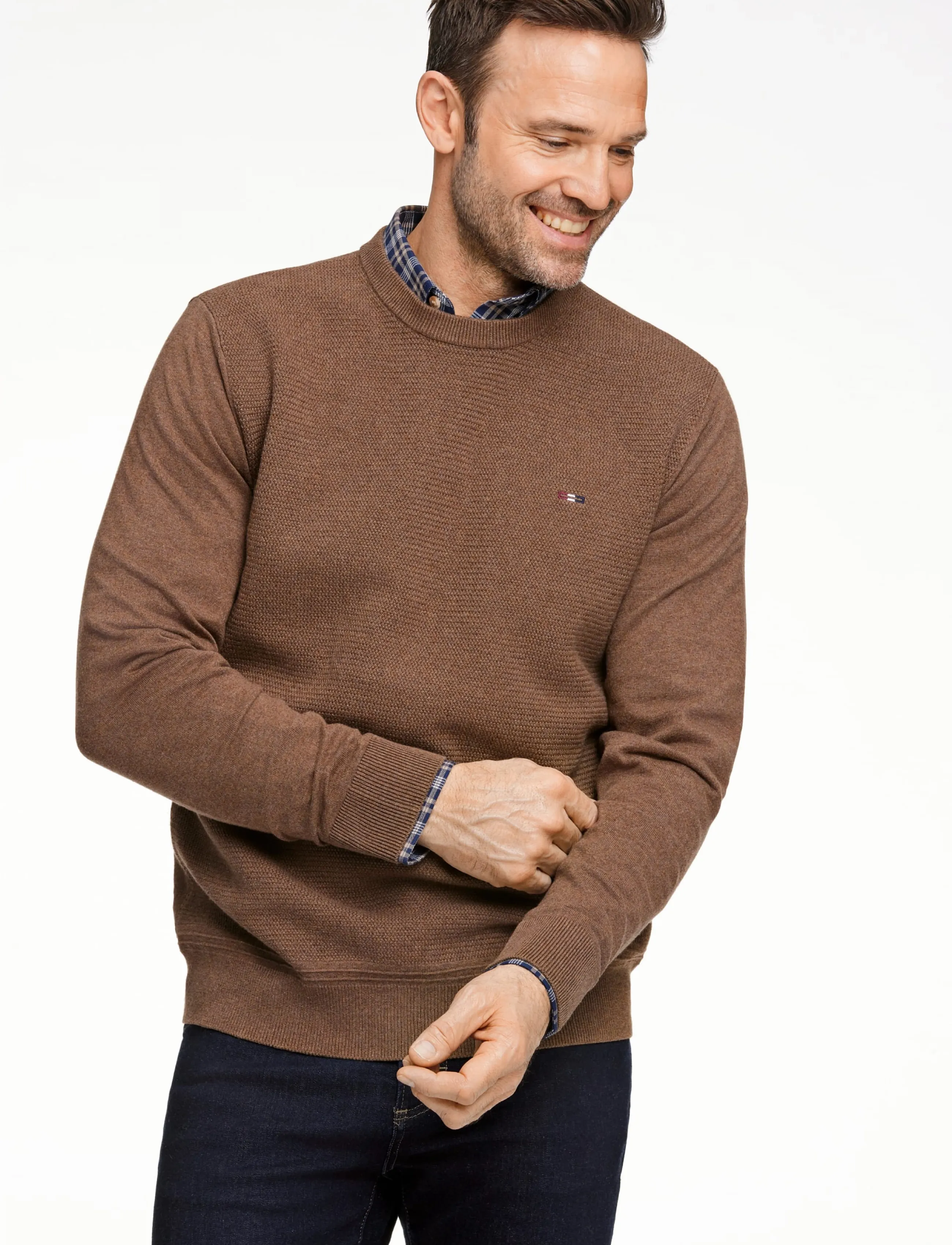 Bison - Structured o-neck knit - toffee mel - 0