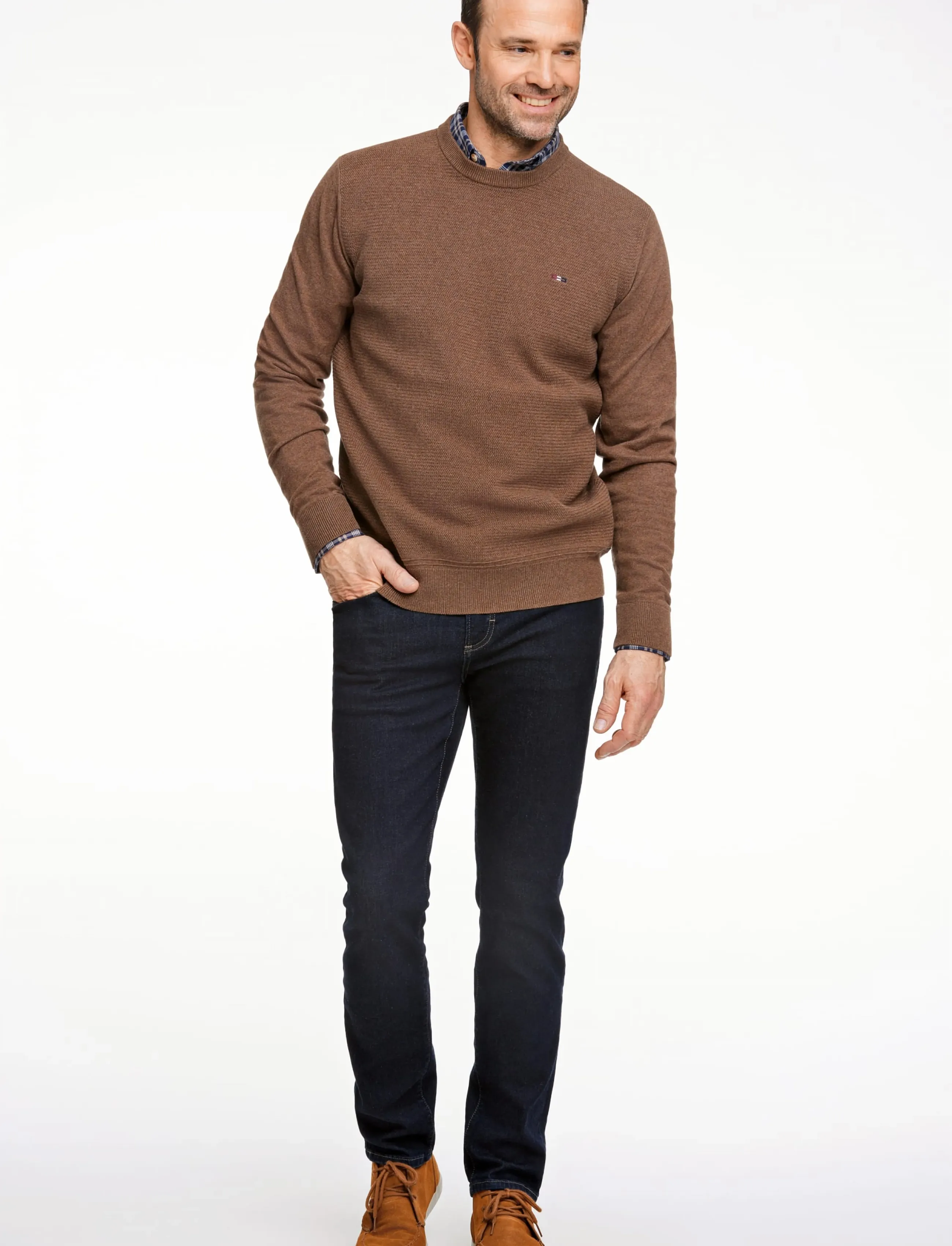 Bison - Structured o-neck knit - toffee mel - 4