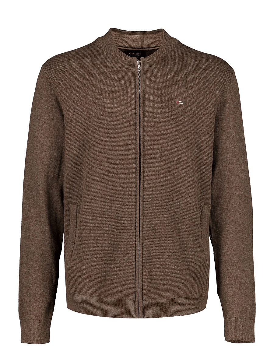 Bison - Baseball cardigang structure knit - kardiganid - dk brown mel - 0