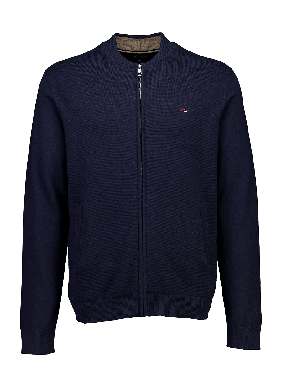 Bison - Baseball cardigang structure knit - strickjacken - navy mel - 1