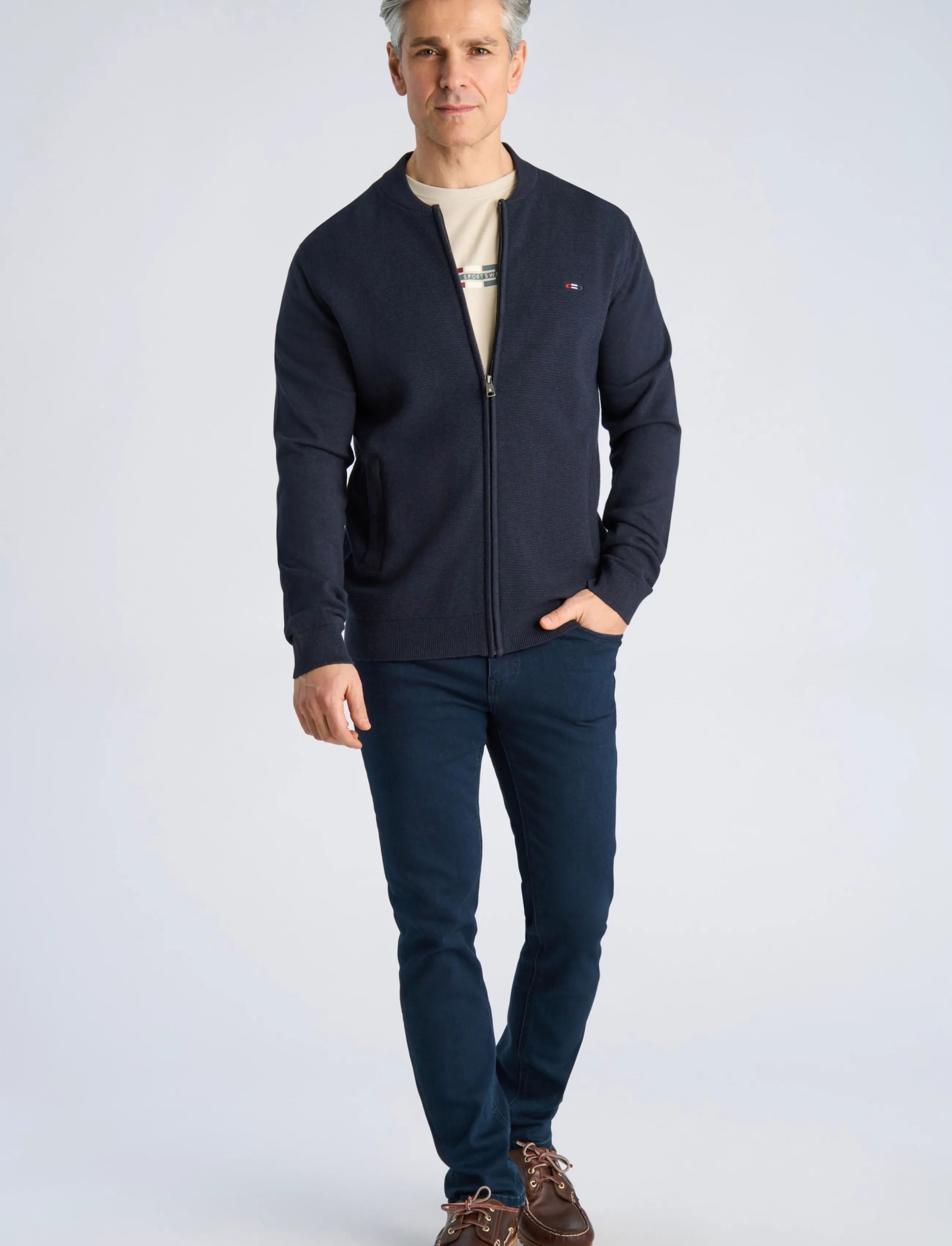 Bison - Baseball cardigang structure knit - strickjacken - navy mel - 3