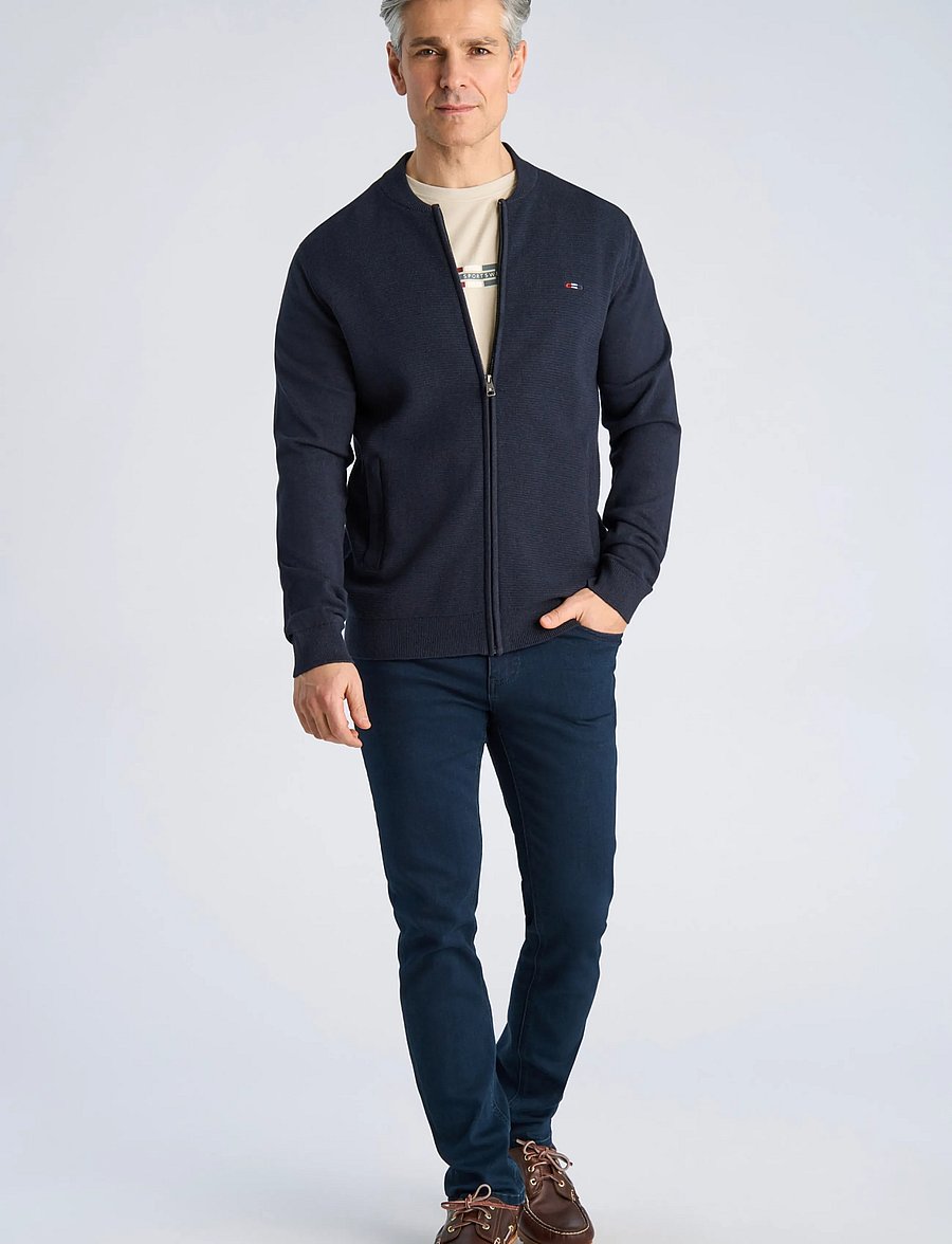 Bison - Baseball cardigang structure knit - strickjacken - navy mel - 3