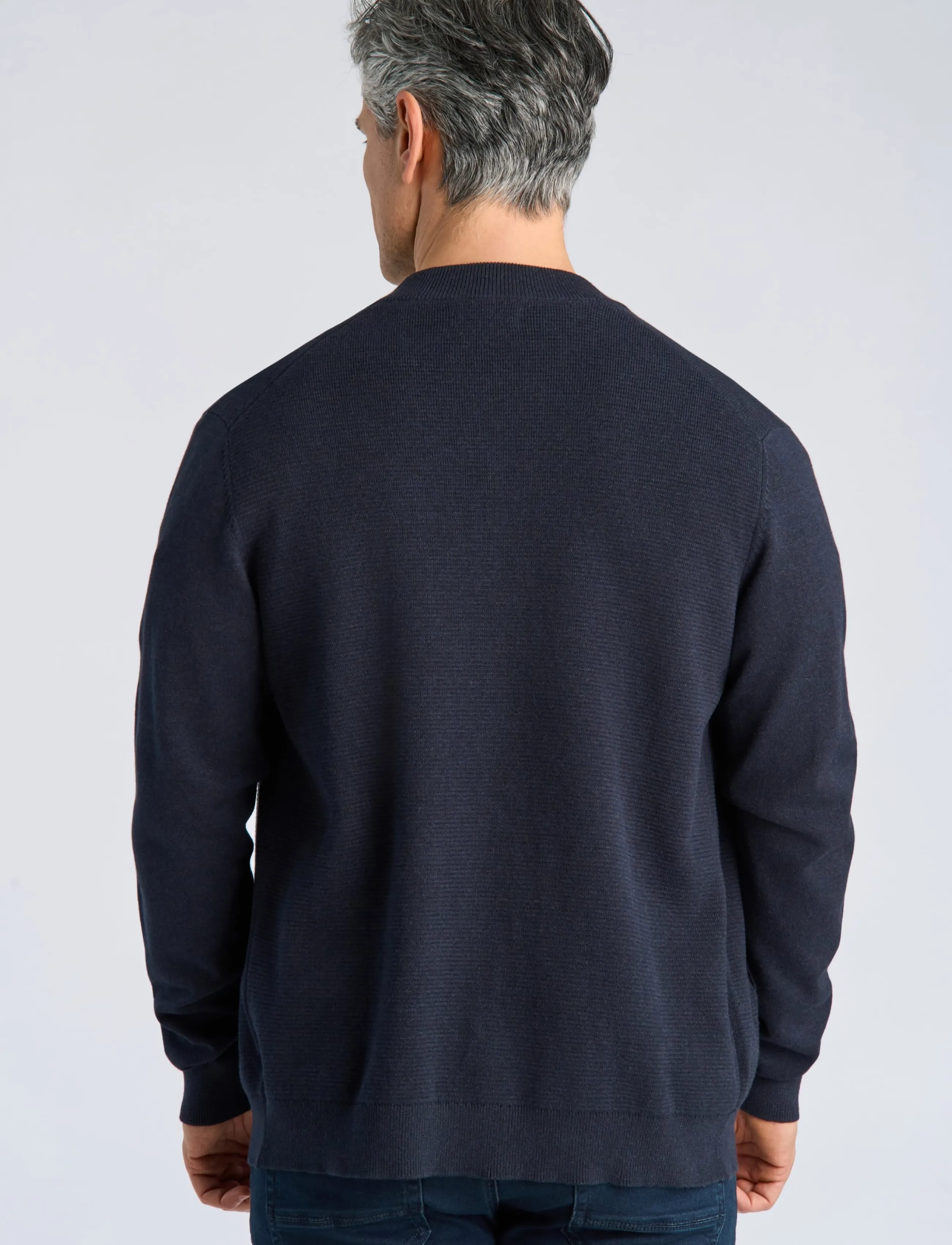 Bison - Baseball cardigang structure knit - strickjacken - navy mel - 4