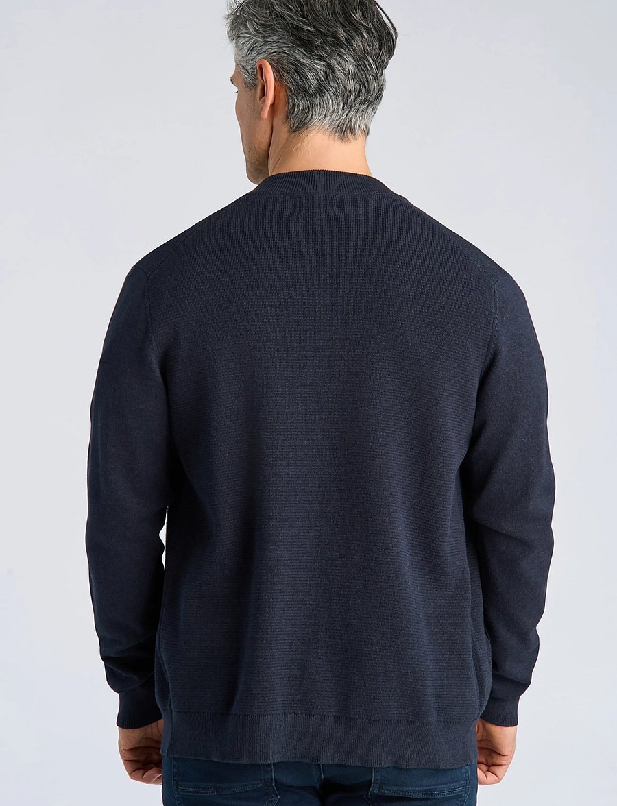 Bison - Baseball cardigang structure knit - strickjacken - navy mel - 4