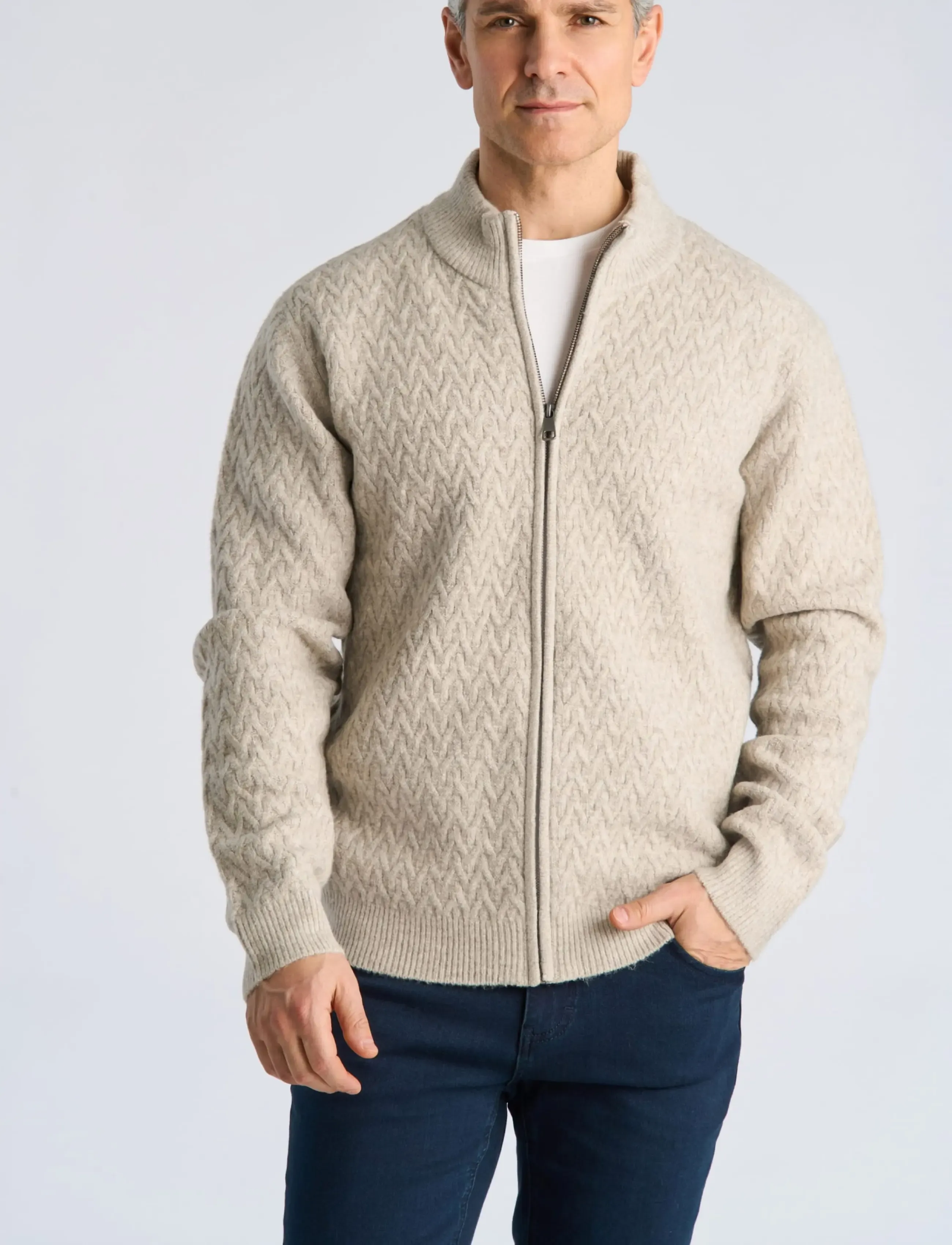 Bison - Structure cardigan knit - strickjacken - sand mel - 0