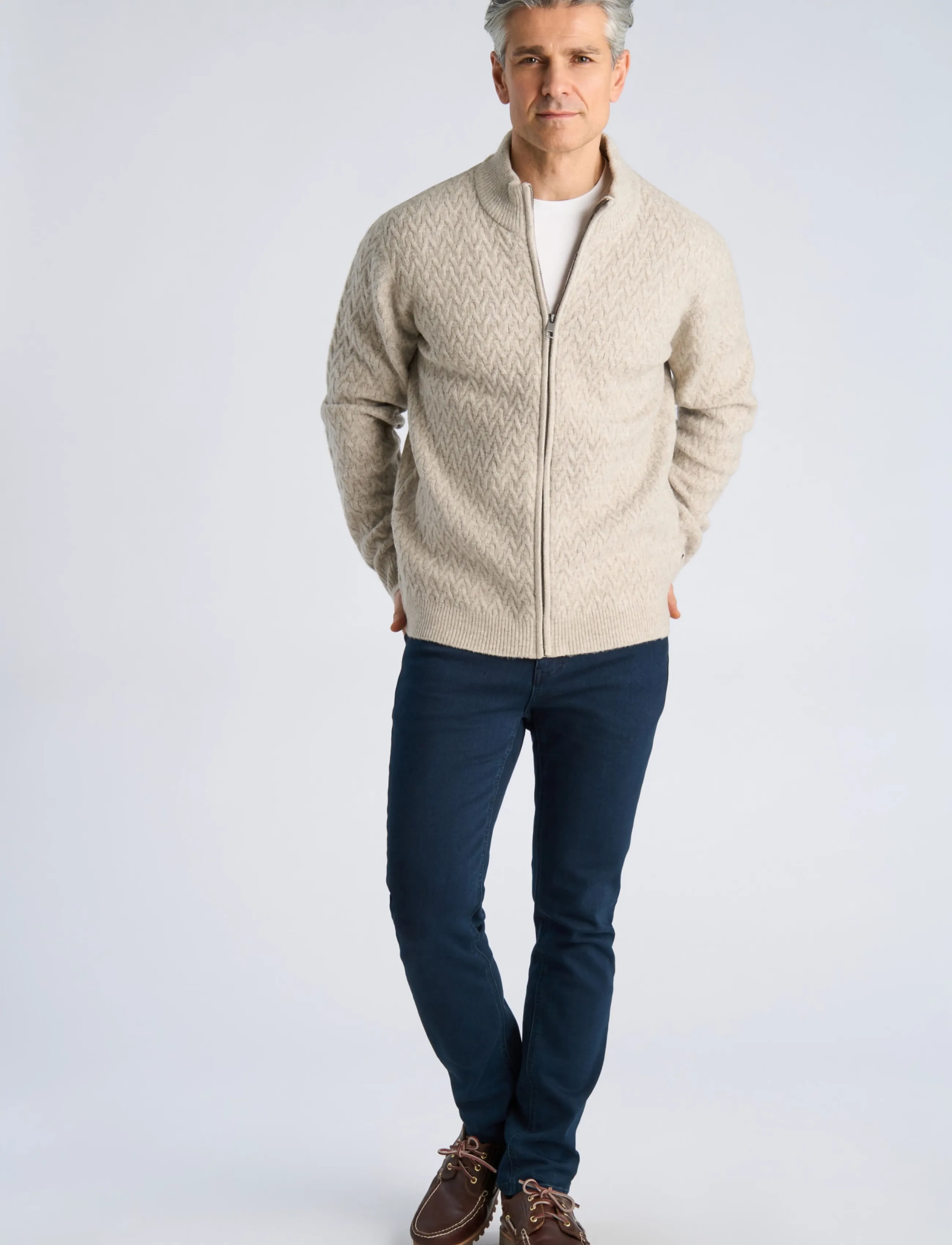 Bison - Structure cardigan knit - strickjacken - sand mel - 3