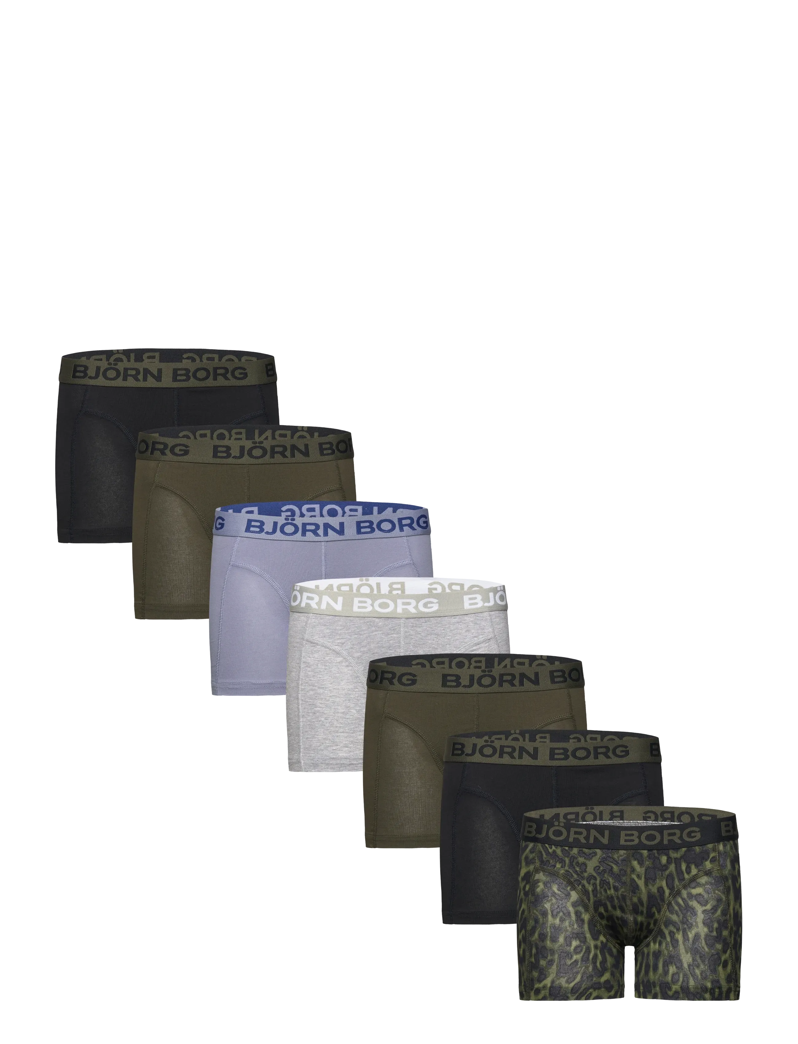 Björn Borg Cotton Stretch Boxer 7P, Børn, Boxershorts Multipack, Kakigrøn, Str: 122-128