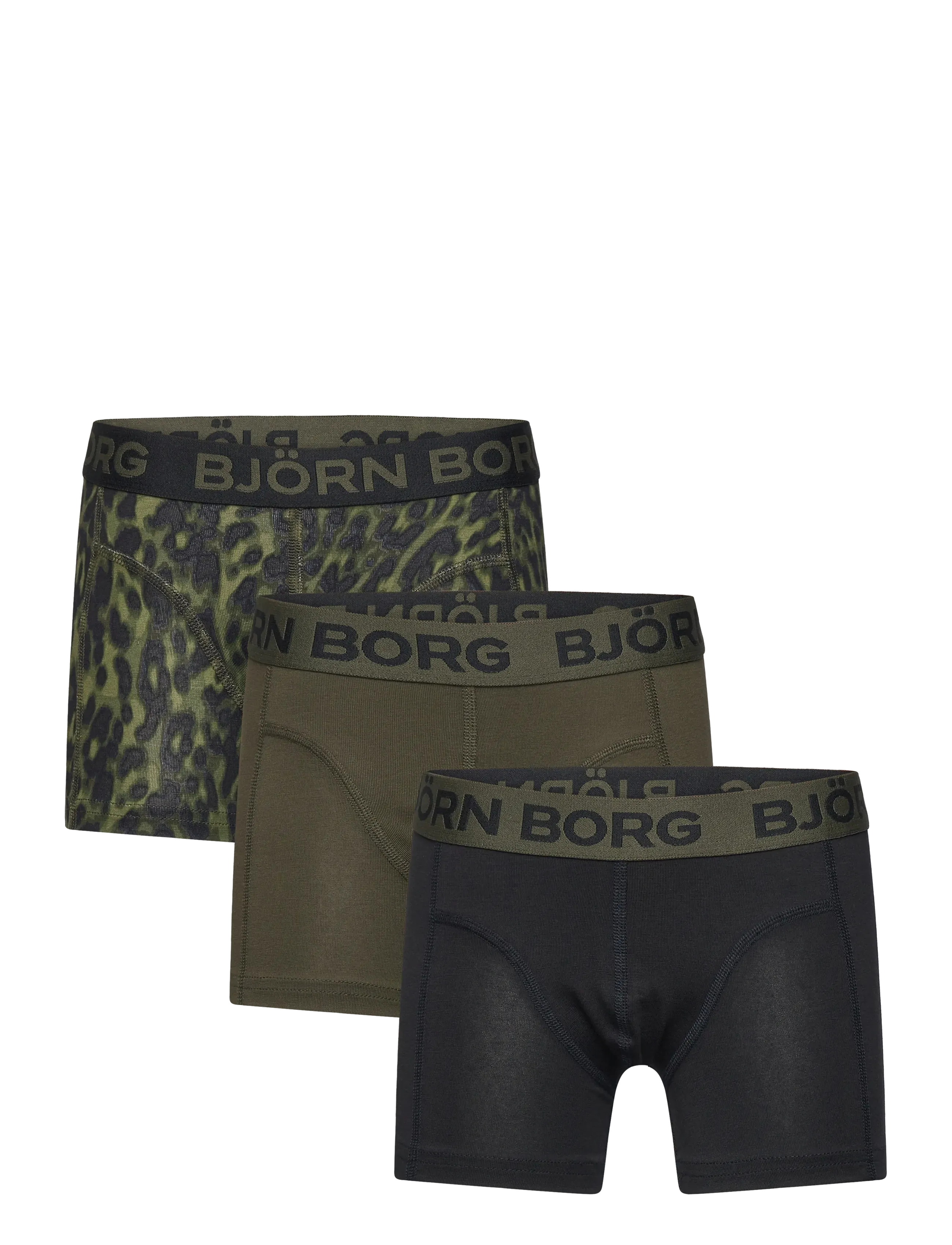 Björn Borg Cotton Stretch Boxer 3P, Børn, 3-Pak Boxershorts, Kakigrøn, Str: 110-116