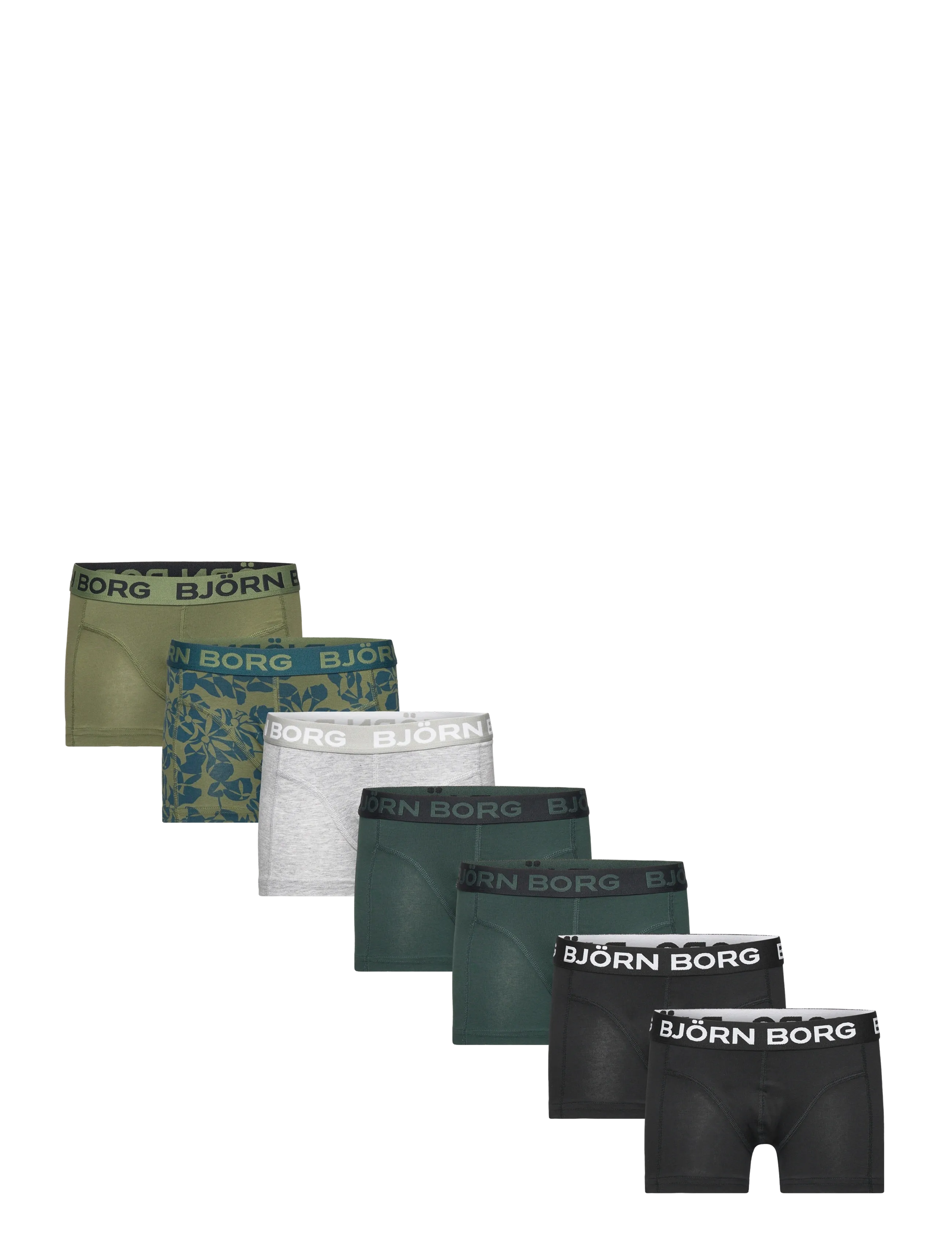 Björn Borg Cotton Stretch Boxer 7P, Børn, Multipack Boxershorts, Kakigrøn, Str: 110-116