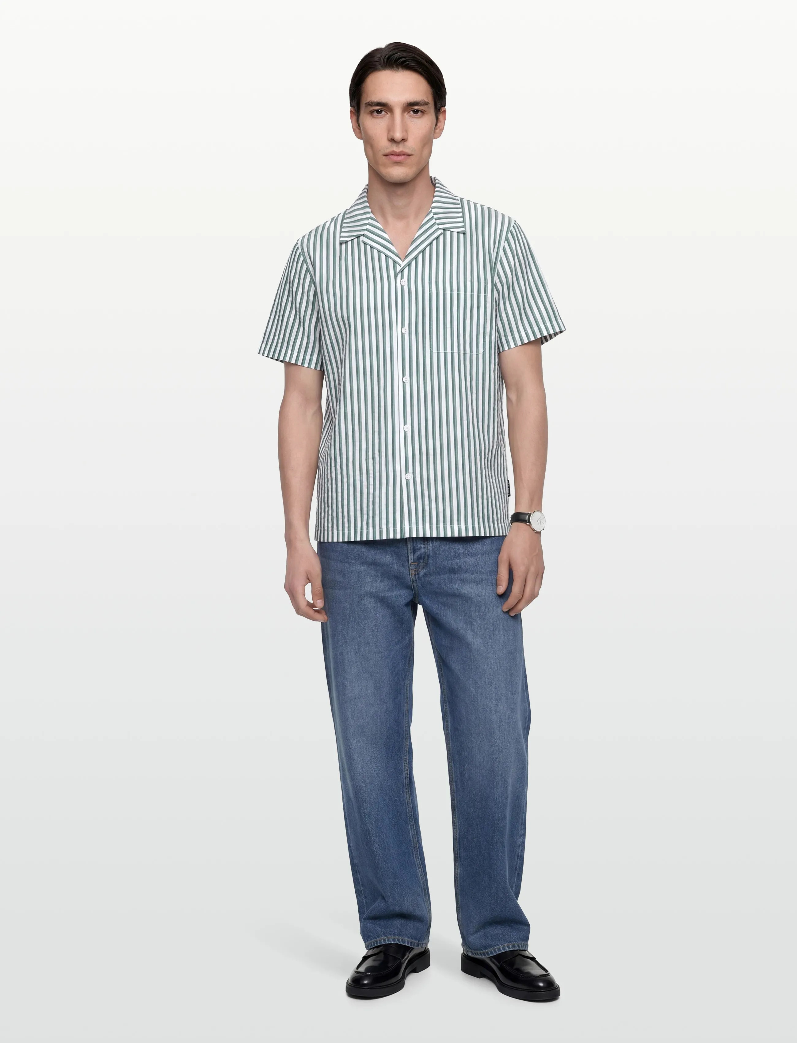 Björn Borg BORG SEERSUCKER RESORT SHIRT - Kläder - BB 7 STRIPE 1 / green
