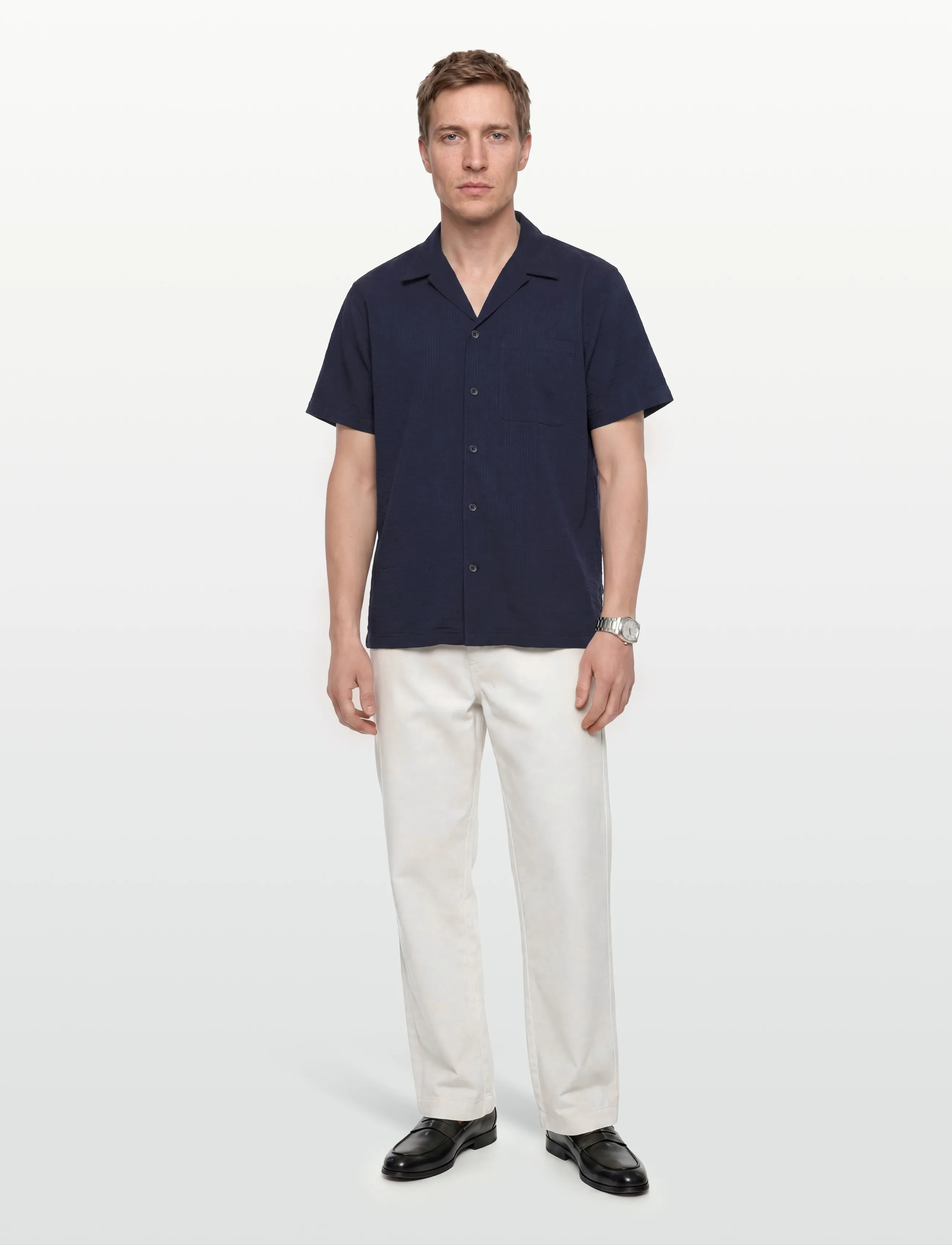 Björn Borg Borg Seersucker Resort Shirt, Mænd, Seersucker Resortskjorte, Navy, Str: L