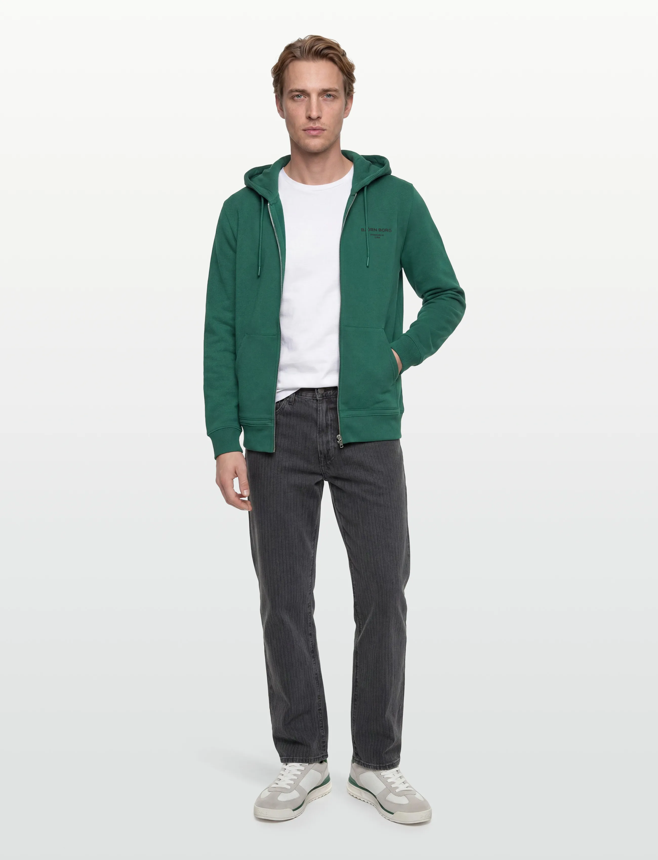 Björn Borg Borg Essential 1 Zip Hoodie, S, Green, Sport Sweatshirts & Hoodies > Sport Hoodies, Herre