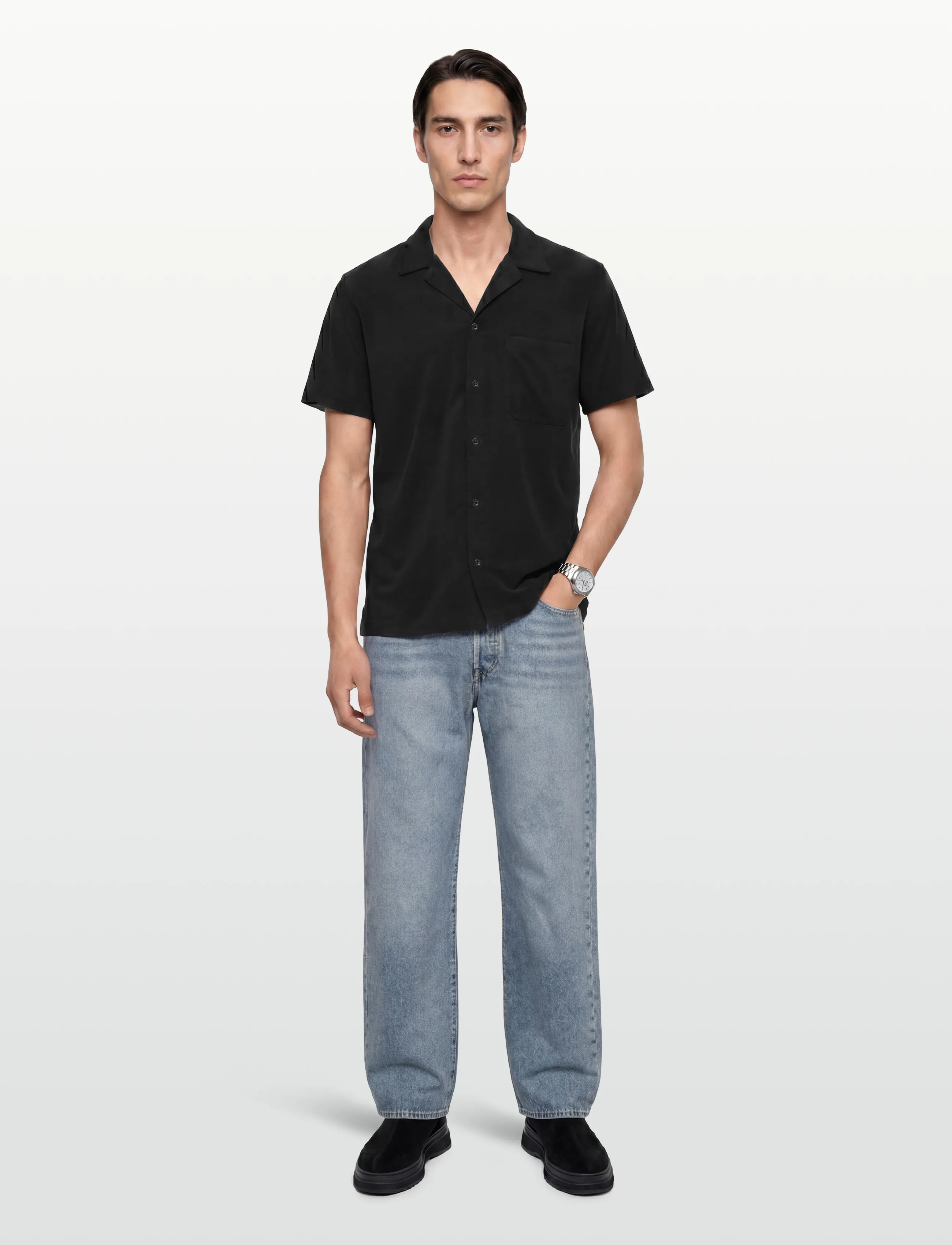 Björn Borg Borg Toweling Pool Shirt, S, Black, Skjorter > Afslappet Shirts, Herre