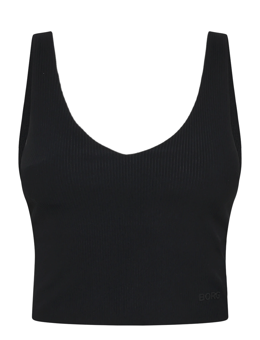 Björn Borg - STUDIO RIBBED V-NECK TOP - crop-tops - black beauty - 0