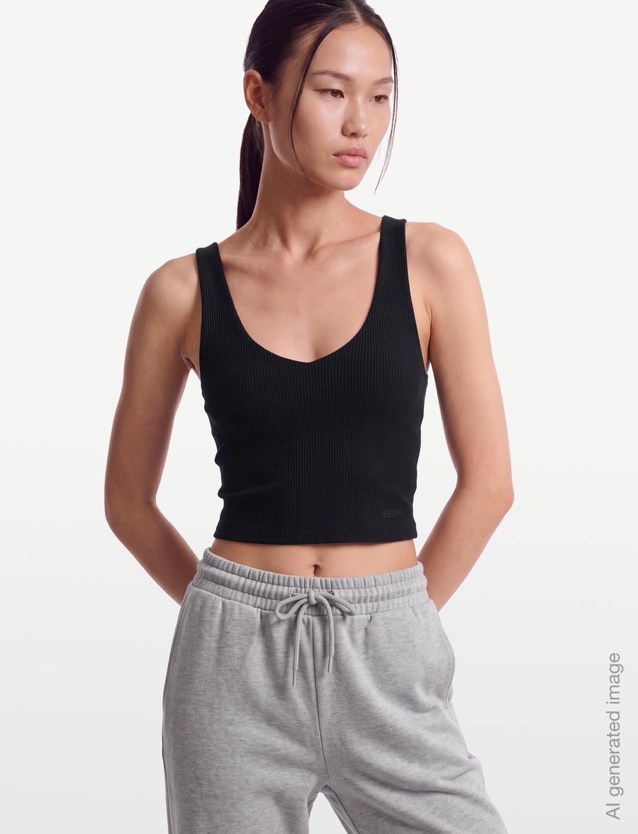 Björn Borg - STUDIO RIBBED V-NECK TOP - crop-tops - black beauty - 3