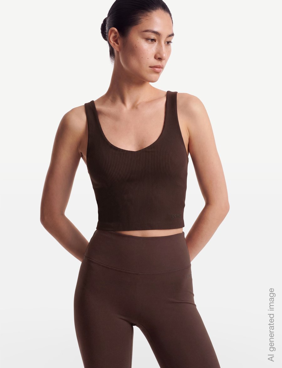Björn Borg - STUDIO RIBBED V-NECK TOP - crop-tops - coffee bean - 3