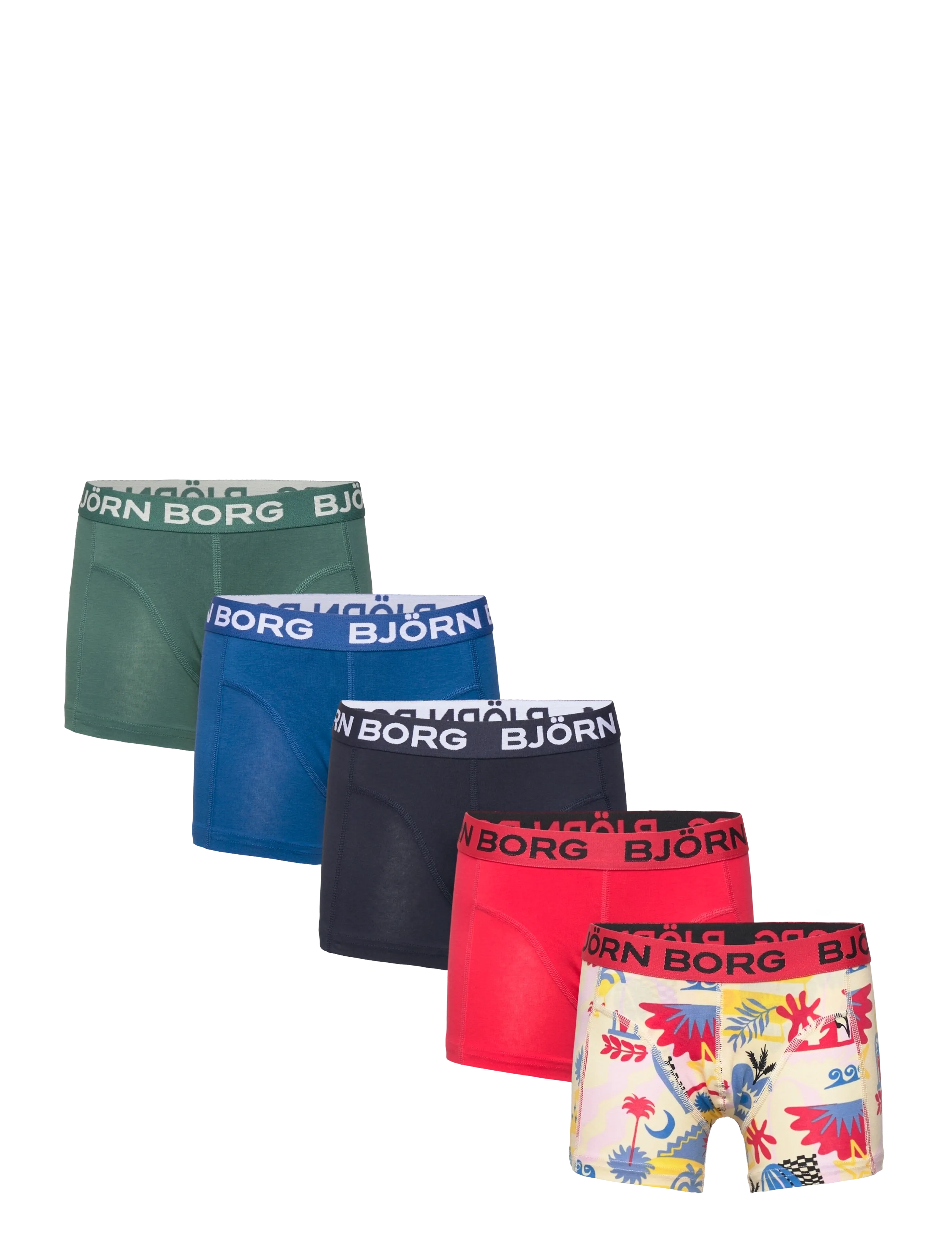 Björn Borg Cotton Stretch Boxer 5P, Børn, Boxer Trusser 5-Pak, Kakigrøn, Str: 122-128