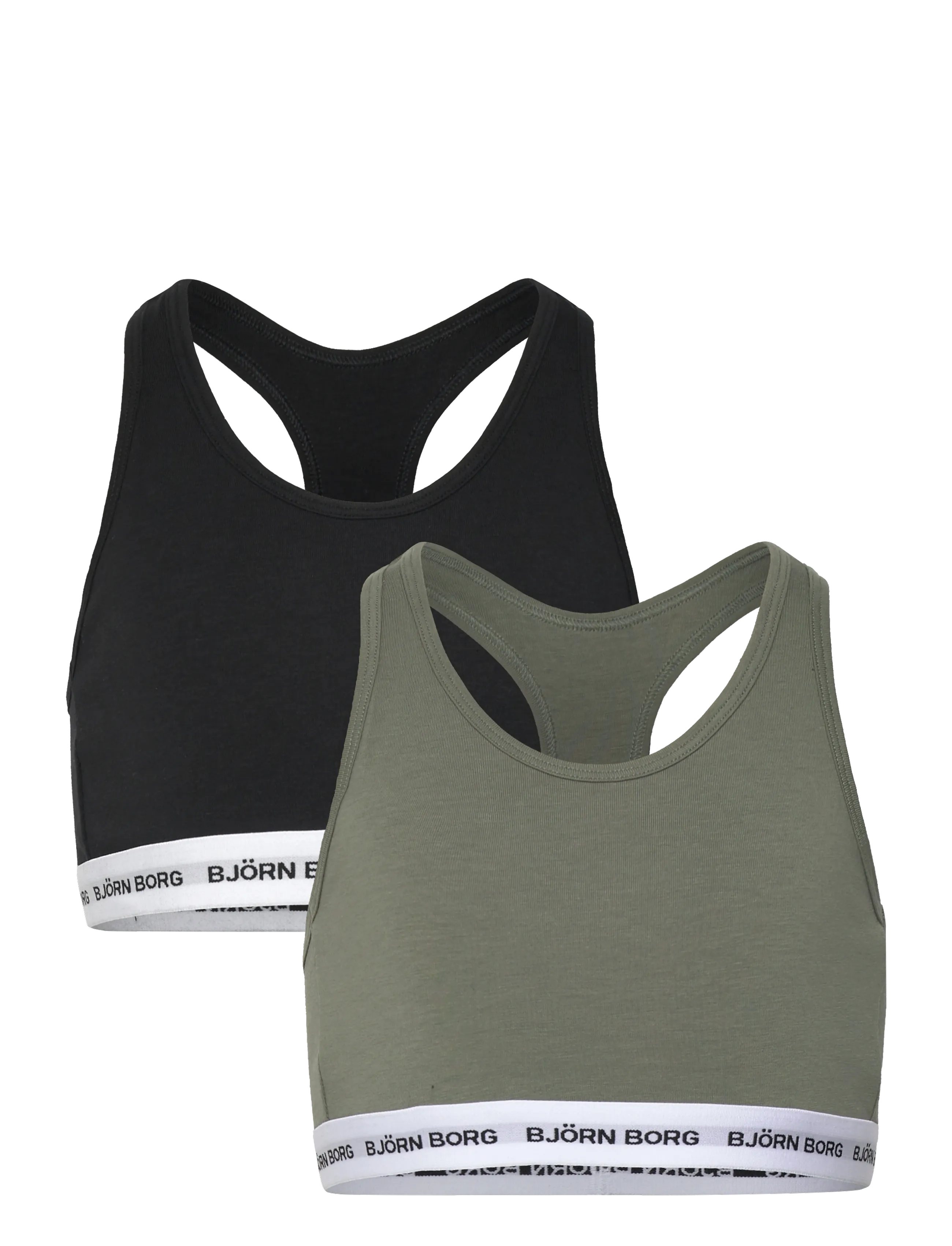 Björn Borg Cotton Stretch Logo Soft Top 2P, Børn, Racerback Bralette, Kakigrøn, Str: 134-140