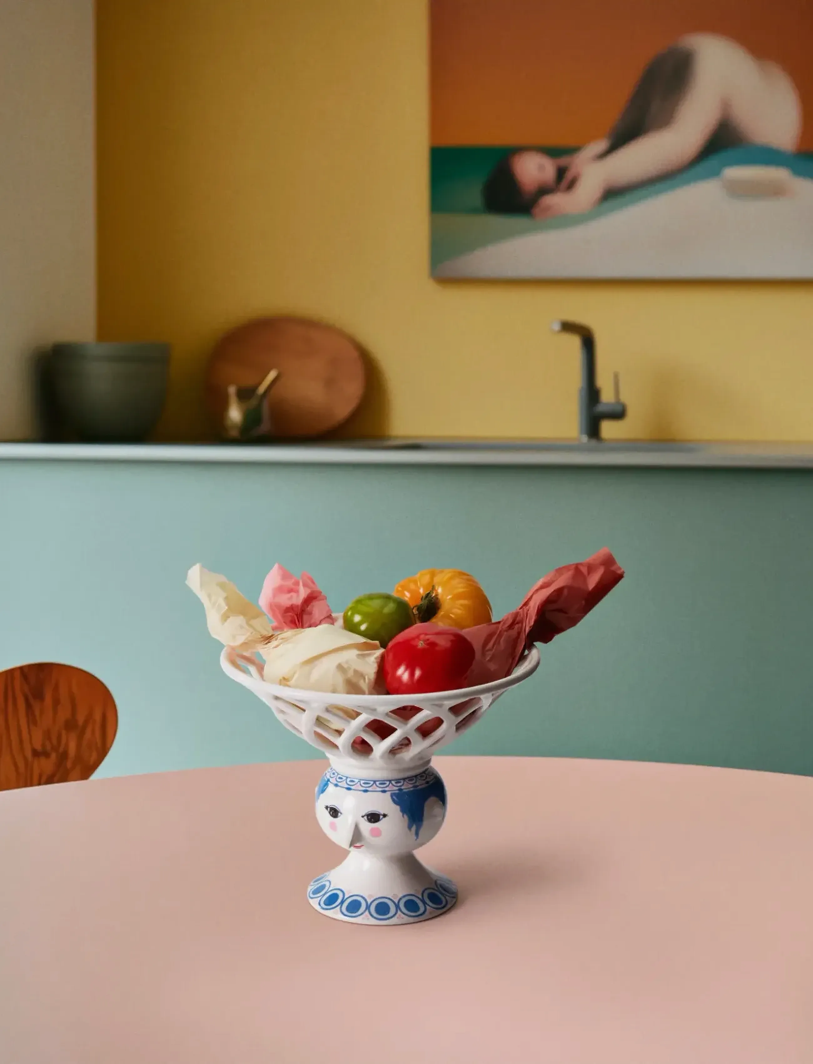 Bjørn Wiinblad Dora Frugtskål Ø25 Cm Blå, 20.5 cm, Bowls & Serving Dishes, Weiß - Fruit Bowls, Homeware