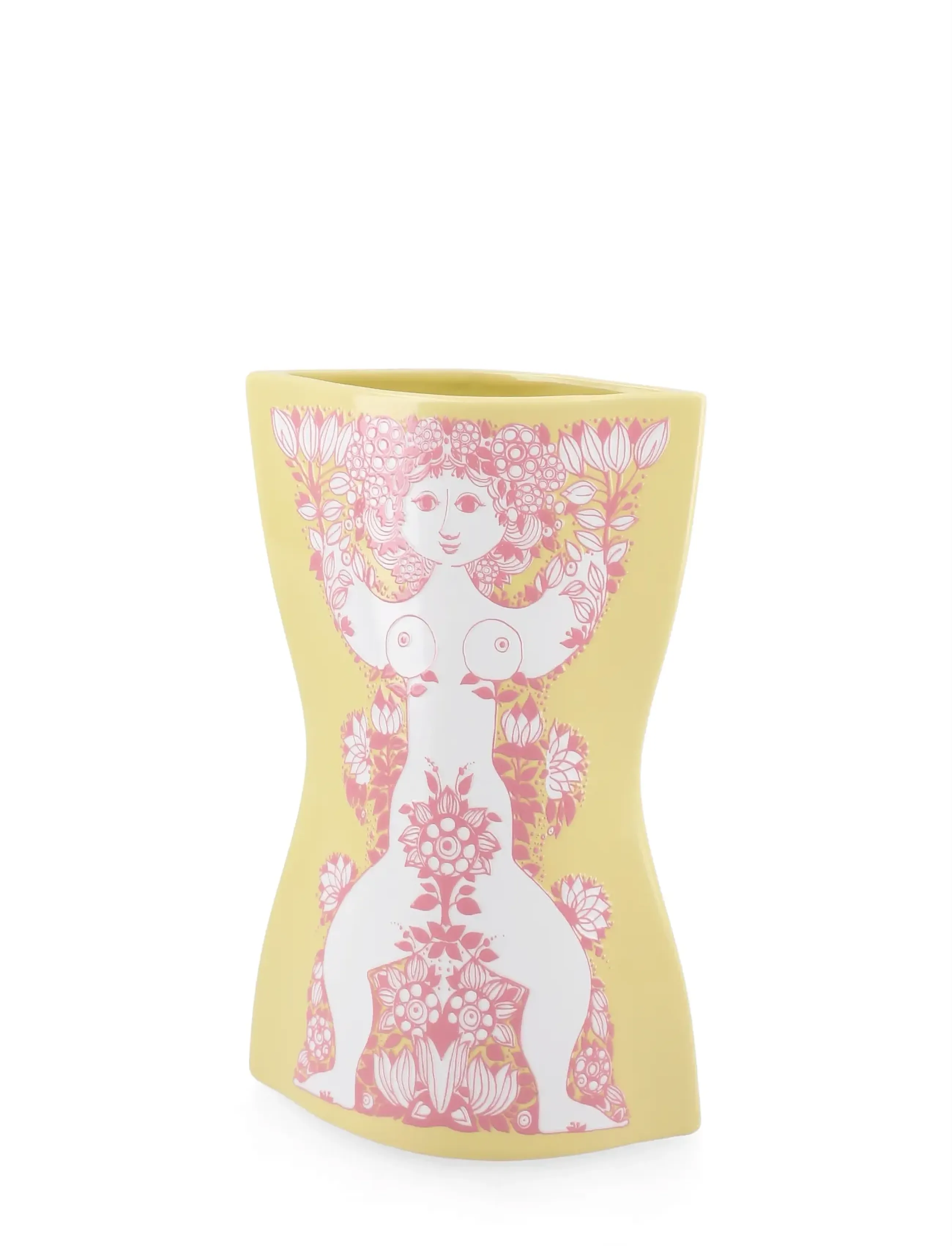 Bjørn Wiinblad Nina Vase H22 cm Gul/Pink, 22 cm, Yellow, Vases > Other Vases, Unisex
