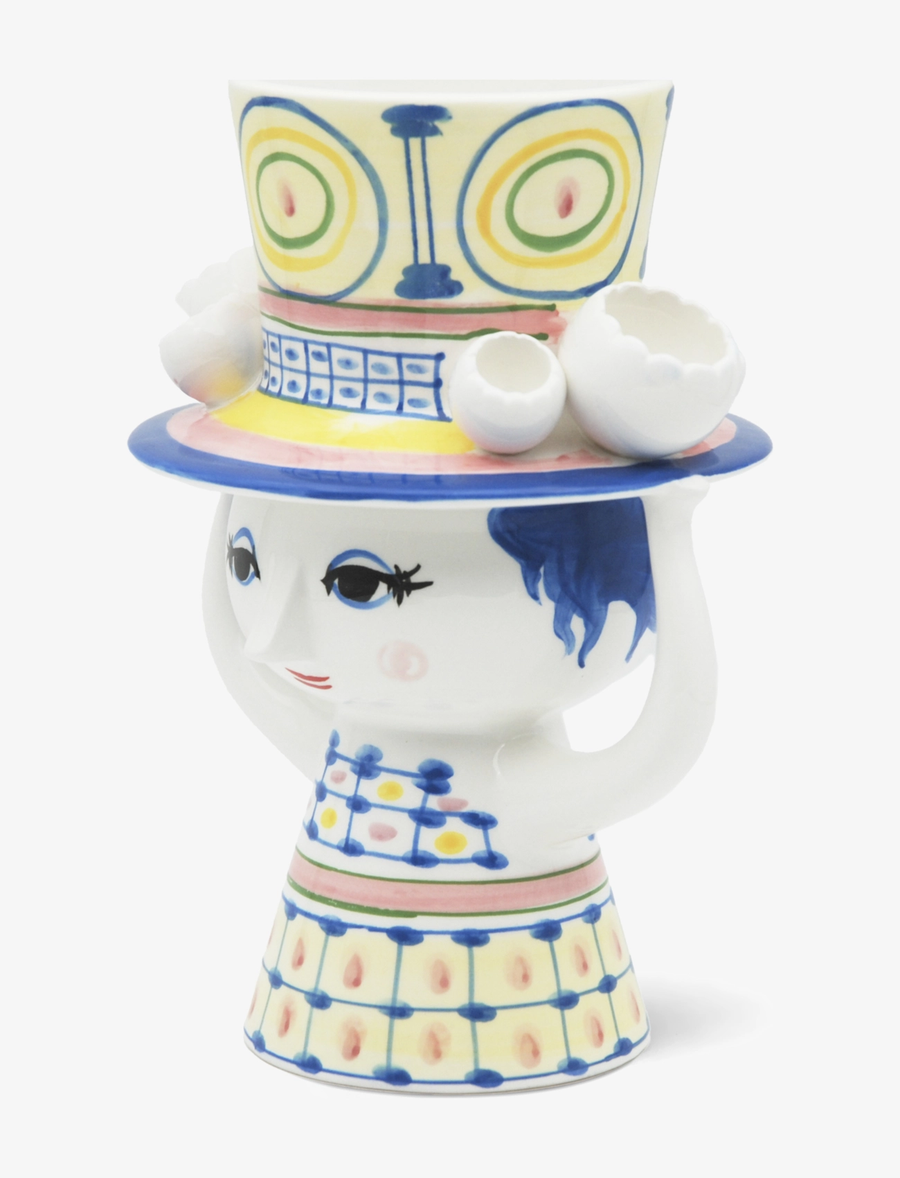 Bjørn Wiinblad - Lady with hat Vase H20.5 cm blue - vāzes - blue - 2
