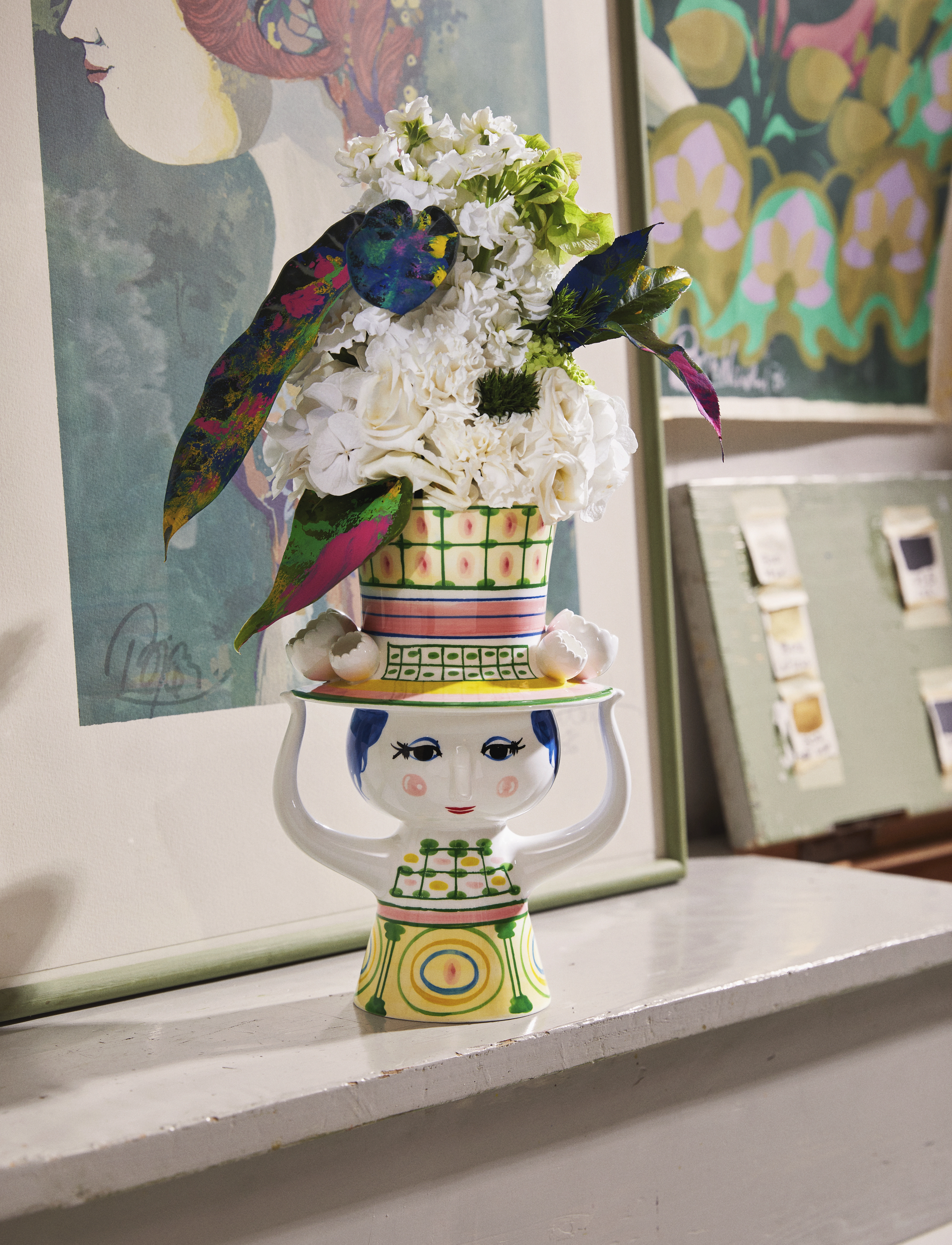 Bjørn Wiinblad - Lady with hat Vase H24.5 cm grøn - vaser - green - 4