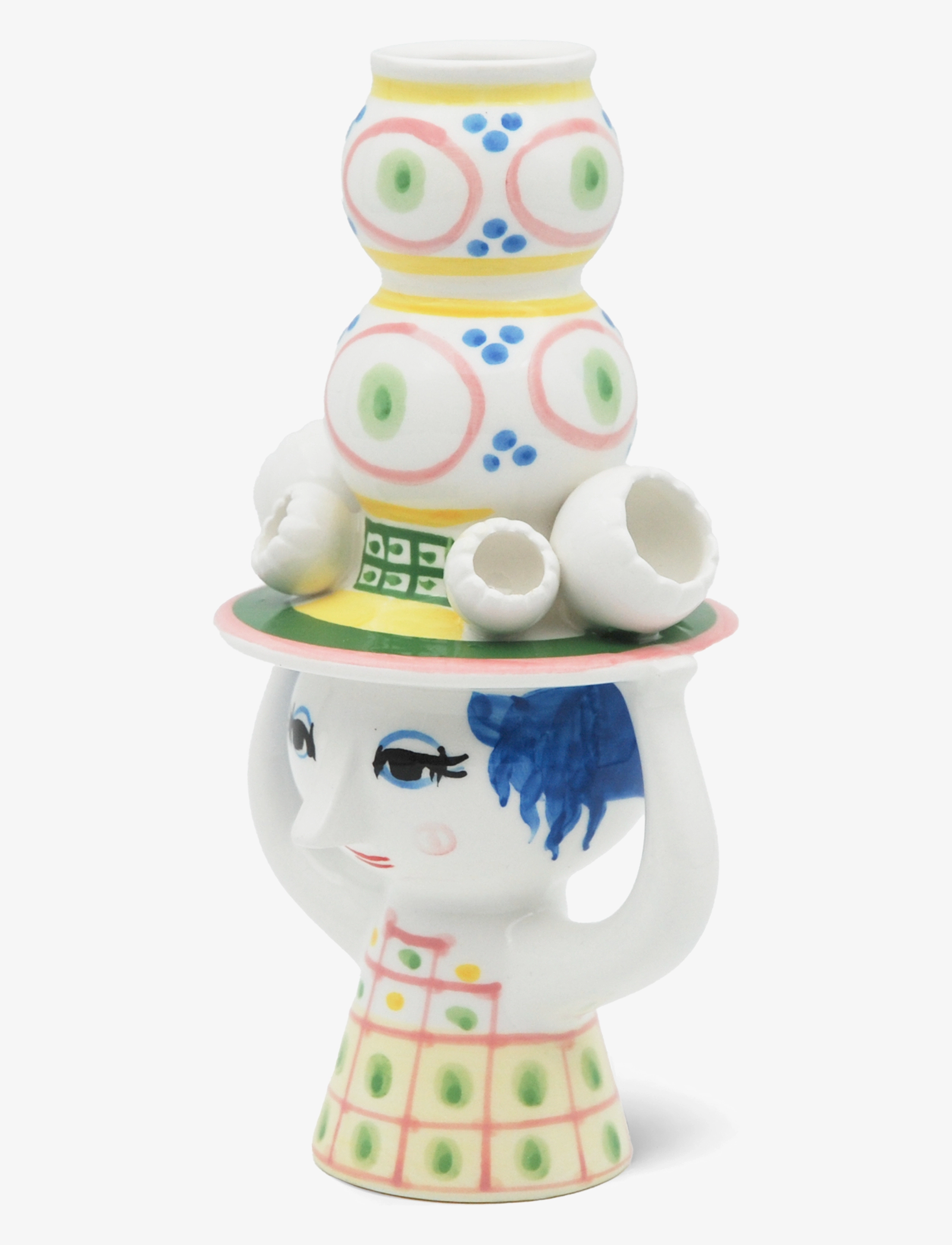 Bjørn Wiinblad - Lady with hat Candle holder H16 cm pink - kertastjakar - pink - 3