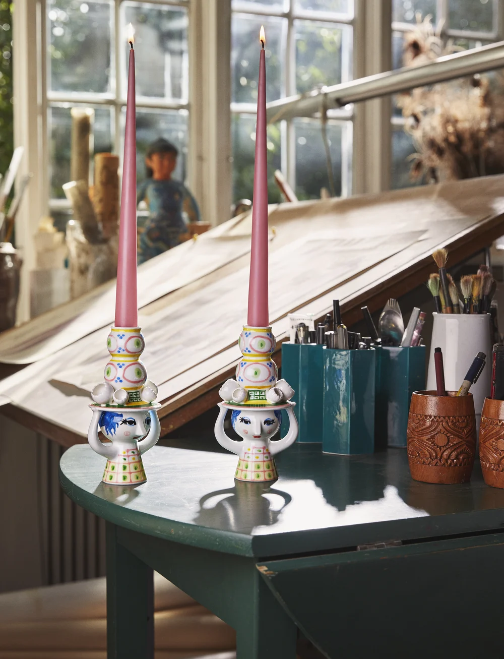 Bjørn Wiinblad - Lady with hat Candle holder H16 cm pink - kerzenständer - pink - 5