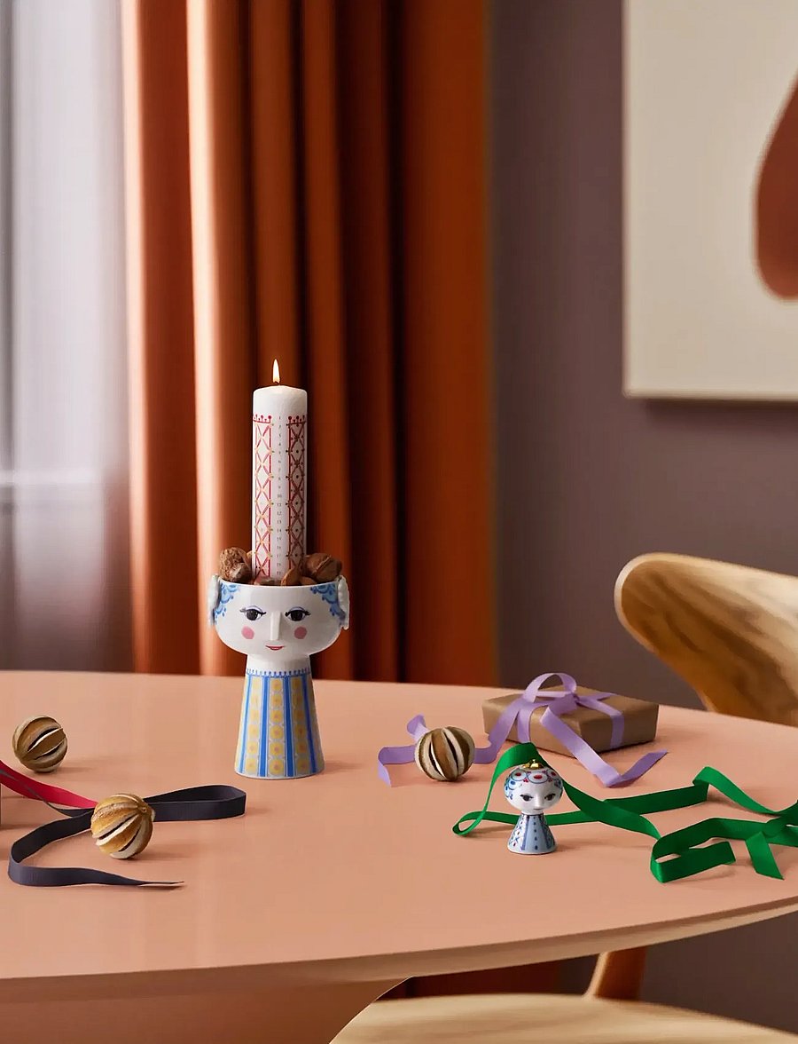 Bjørn Wiinblad - Eva Advent Candle 2025 Ø5 cm white w. deco - white w. deco - 0