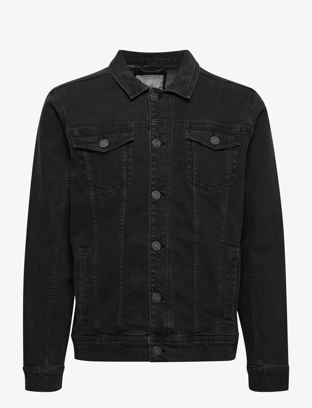 Mens black denim jacket with fur collar sales