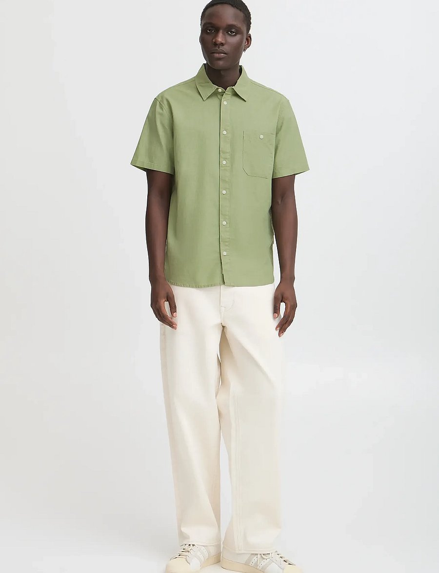 Blend - BHBAY linen SS shirt PP NOOS - hørskjorter - oil green - 0